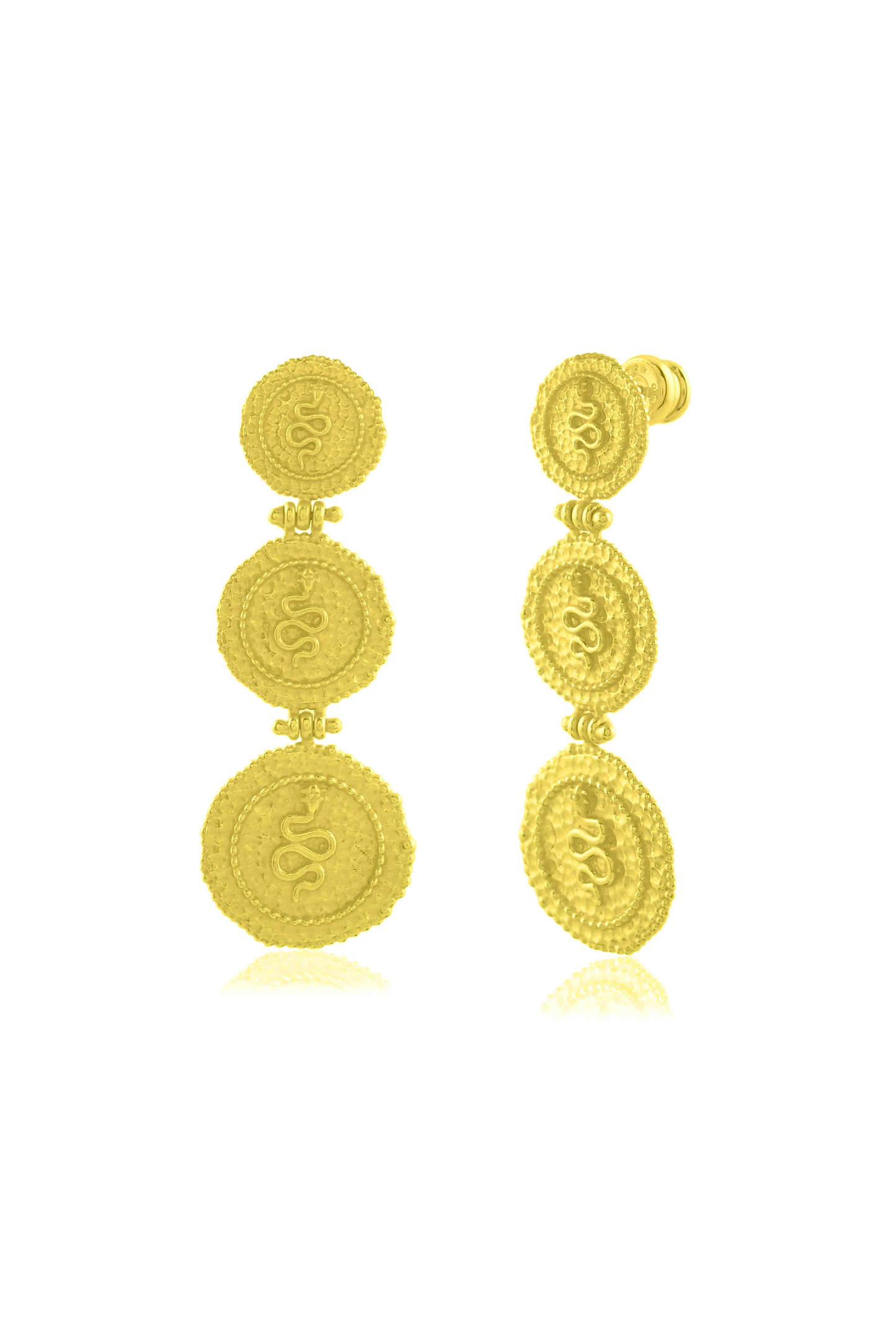 Triple Snake Coin Charm Earrings