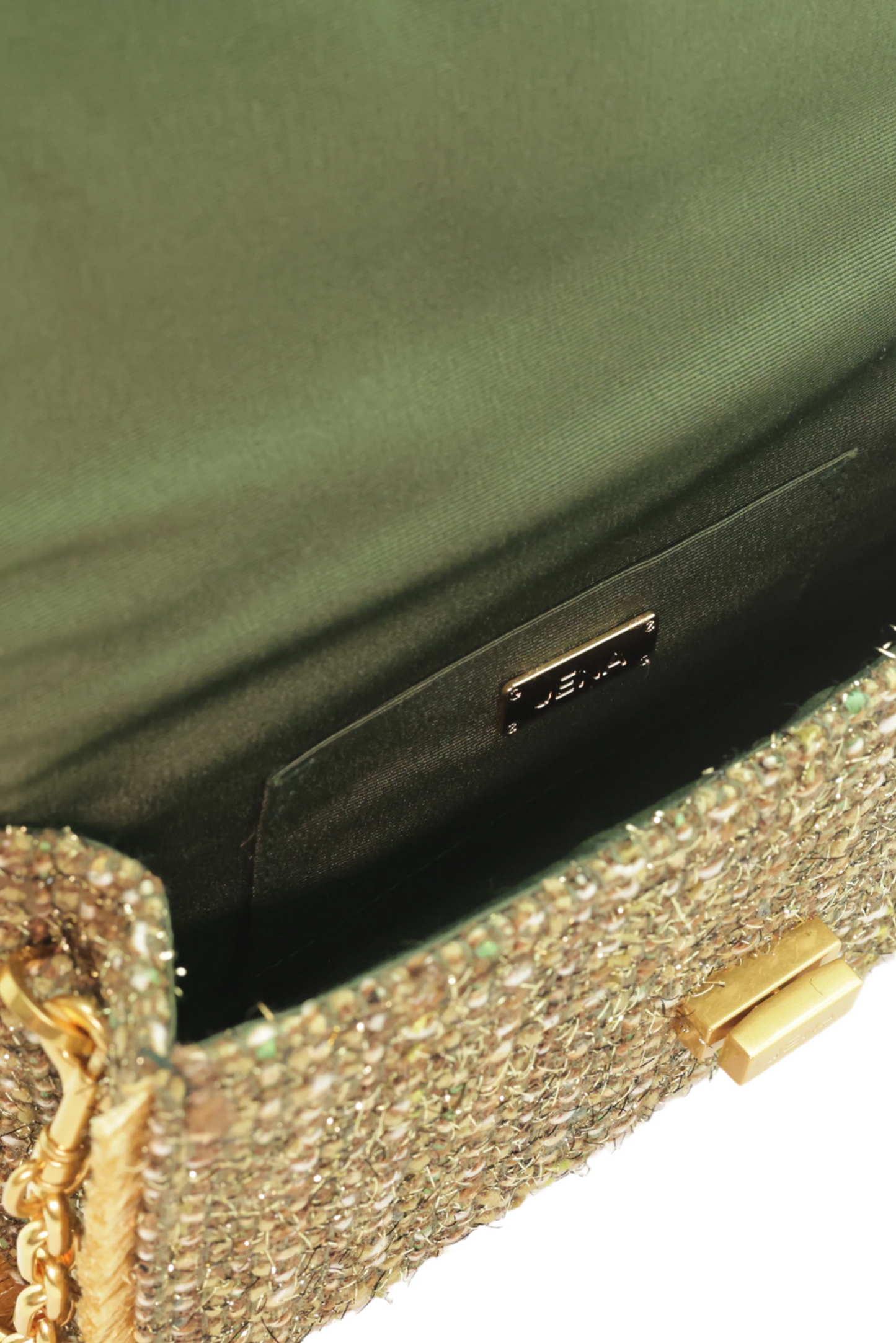 Boucle Olive Green Clutch Bag