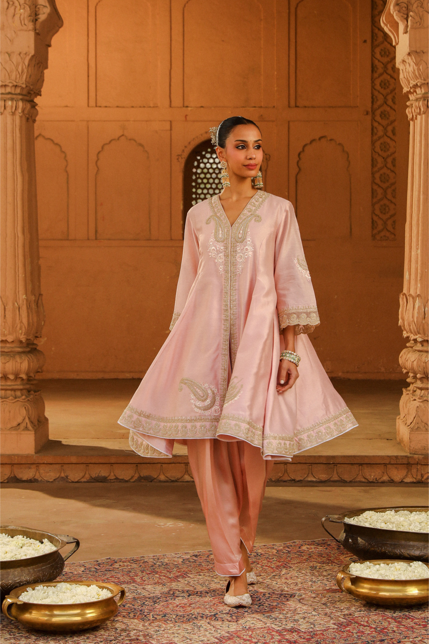 Fajr Short Anarkali with salwar and dupatta - Blush Pink