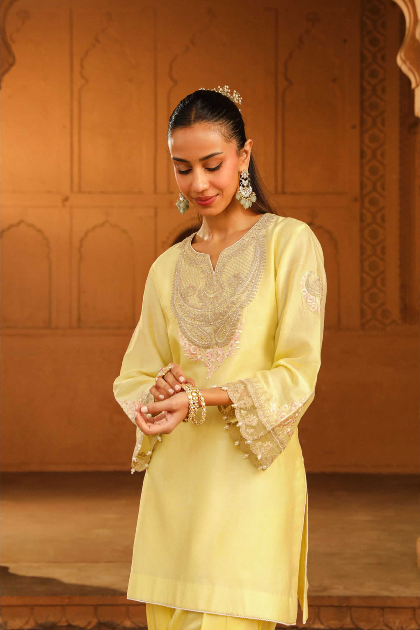 Ashira Short kurta with salwa Lemon Yellow