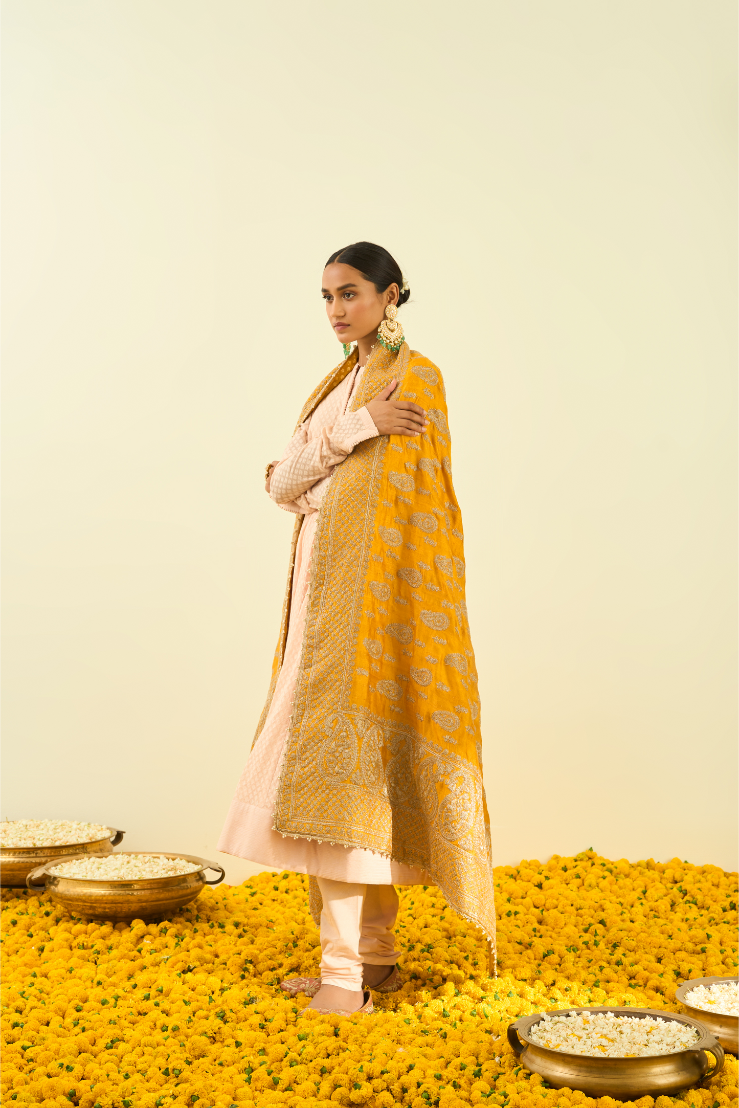 Glaze Mustard Paisley Tilla Embroidery Odhni