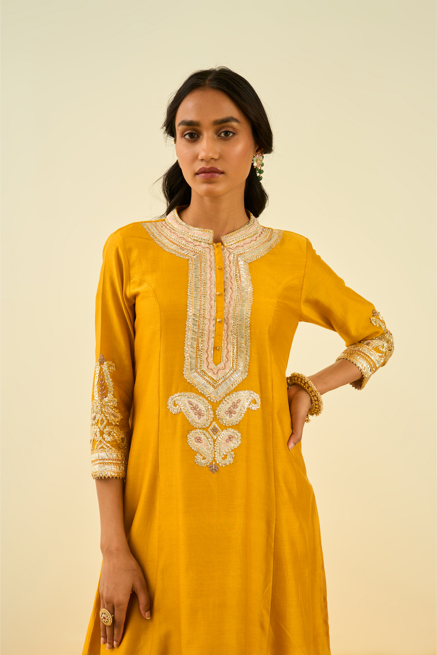 Sadirah Kurta with Salwar and Dupatta - Glaze Mustard