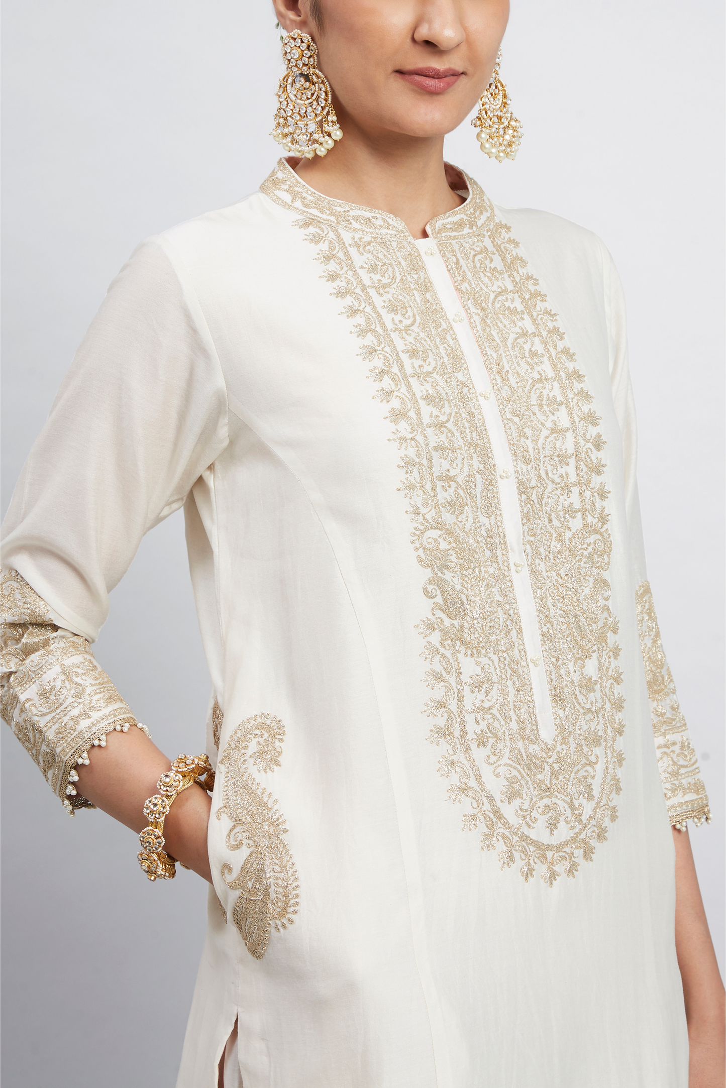 Aadirah Embroidered Kurta Set - Daisy Ivory