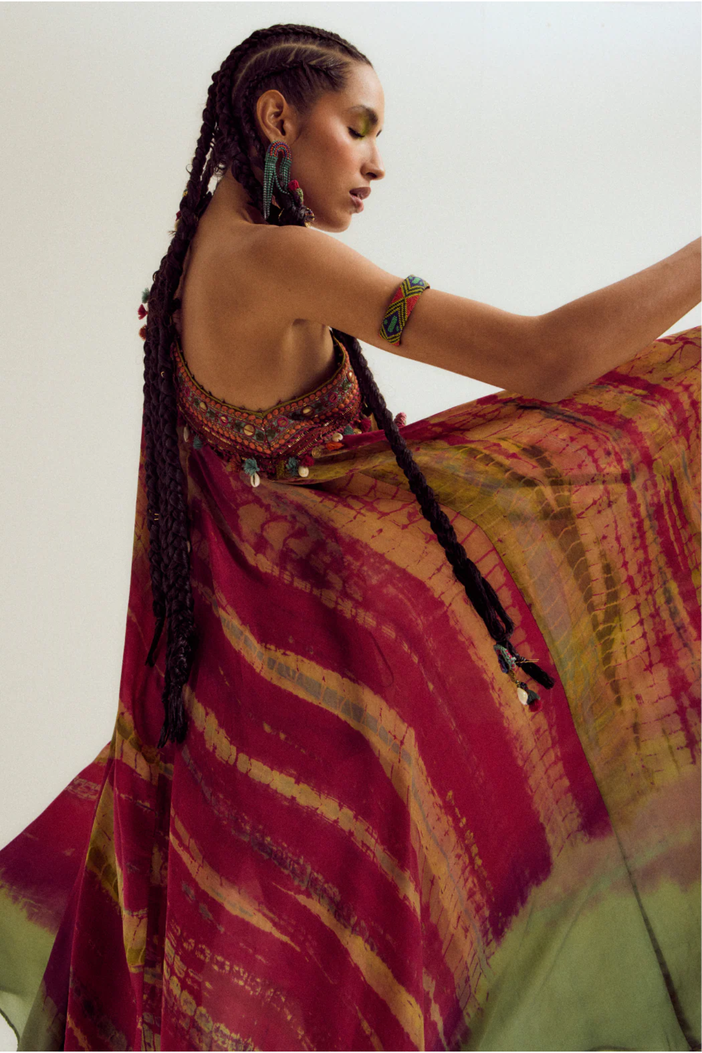 Heather off Shoulder Tie Dye Dress - Fuchsia / Sage