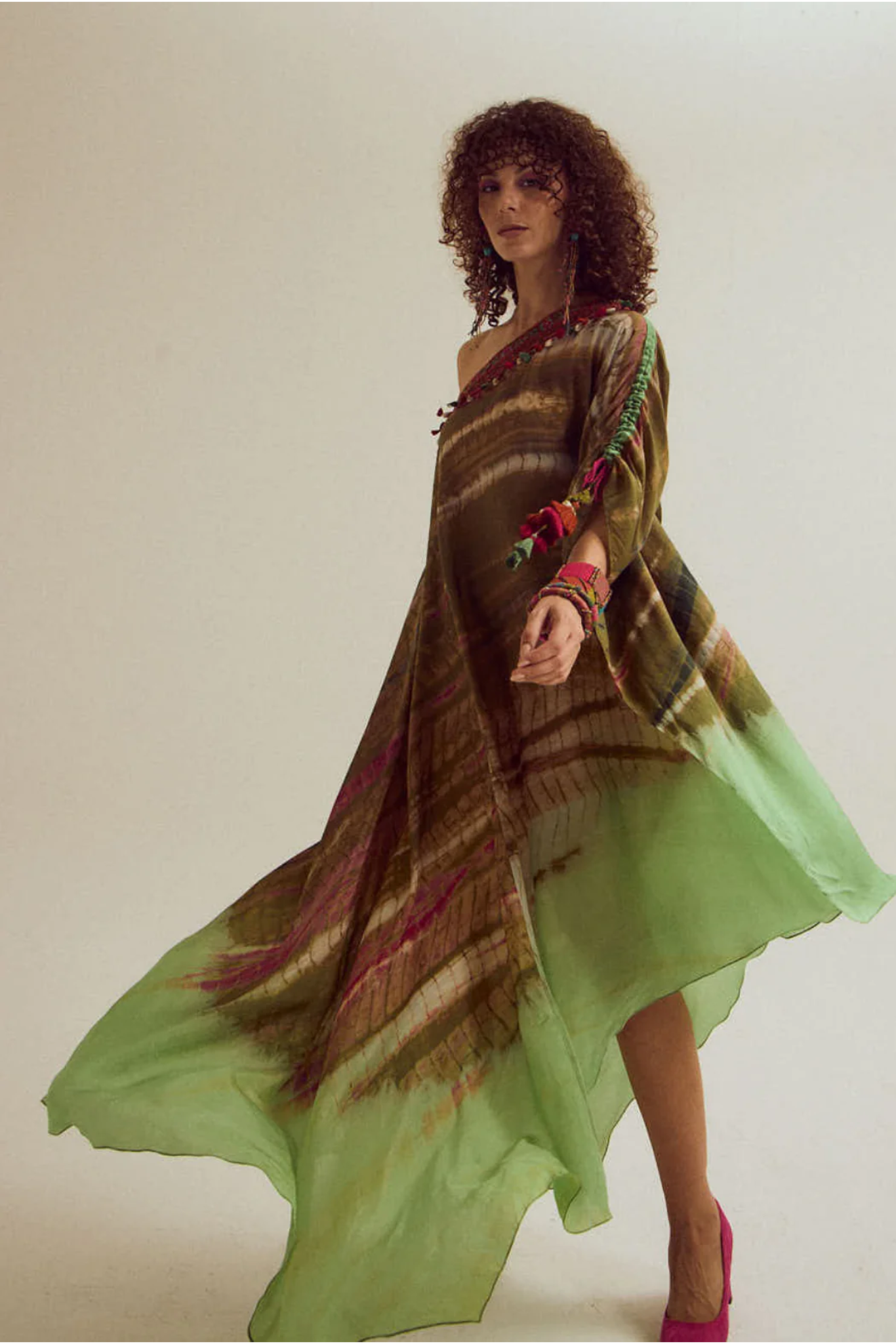 Heather off Shoulder Tie Dye Dress - Olive/Sage