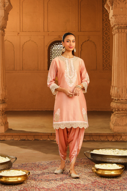 Ernika Short kurta with dhoti - Off Rose