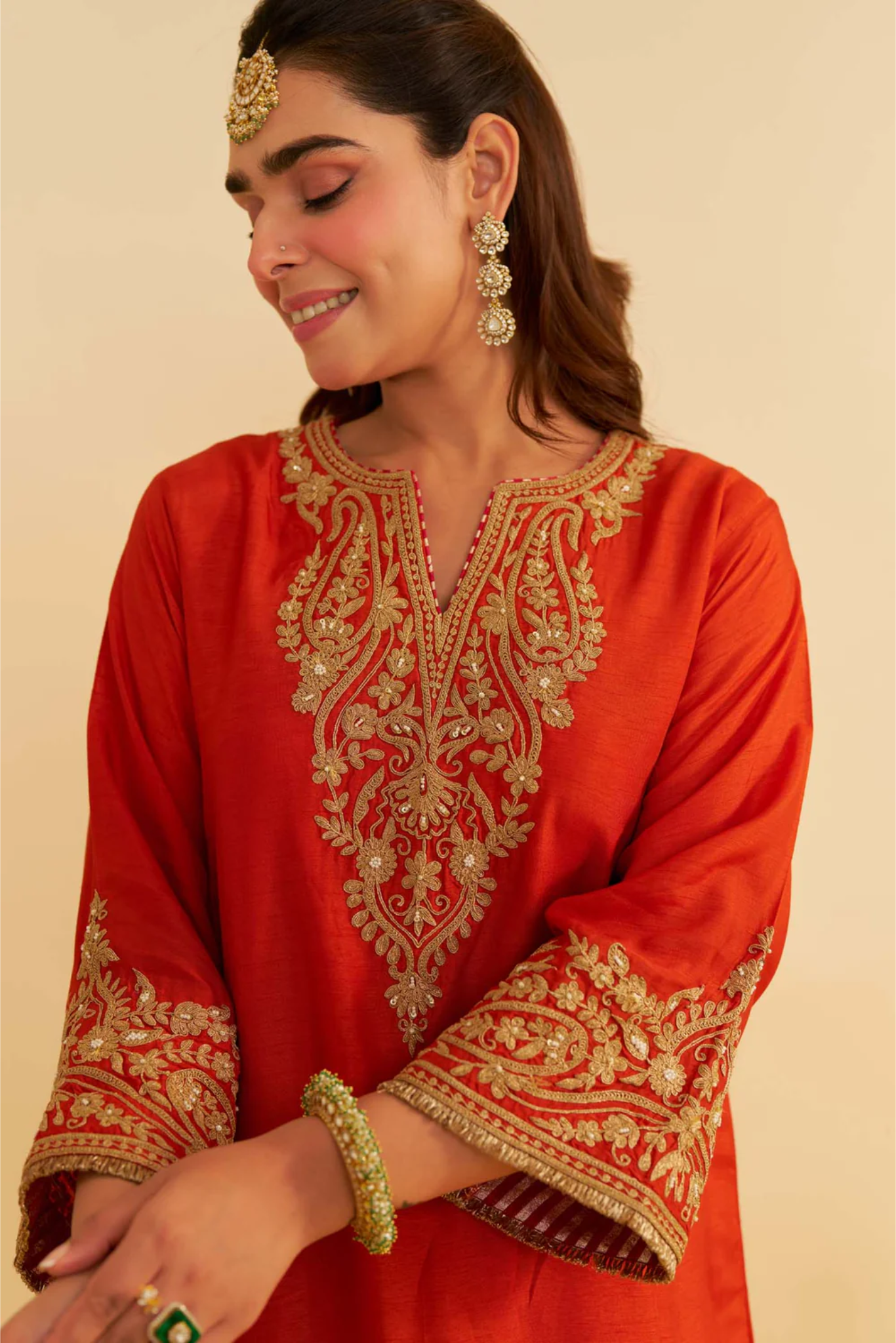 Marwa - Burnt Orange Short Chauga With Salwar and Dupatta
