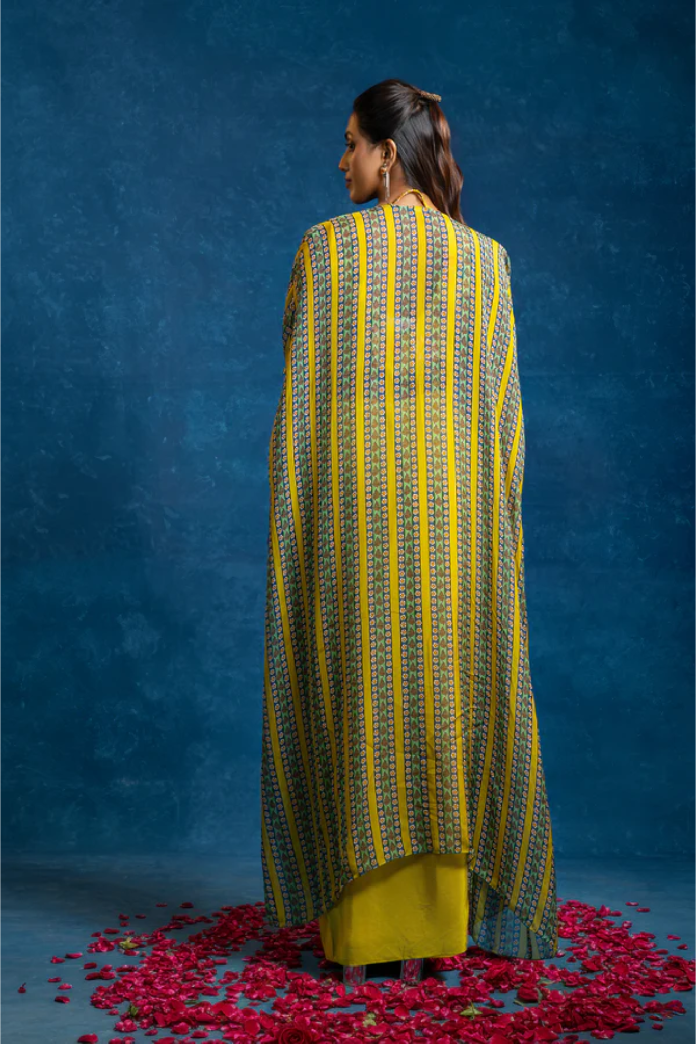 Aarani embellished drape skirt set with long cape