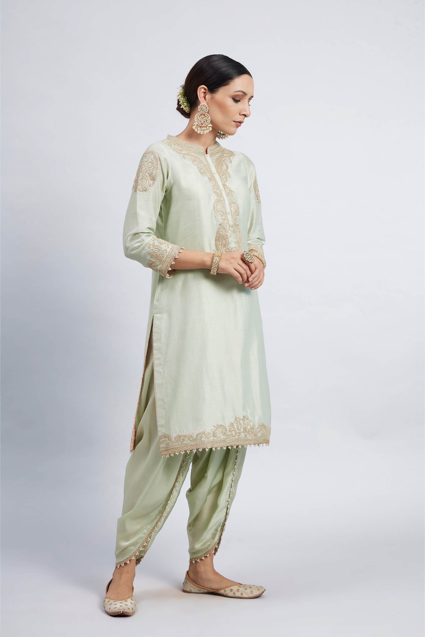 Aabisah Embroidered Kurta with Dhoti - Mint Green