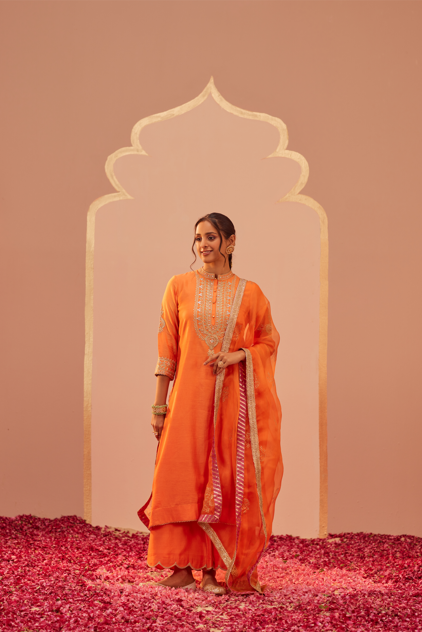 Zaniab Kurta Palazzo Set - Tangerine Orange