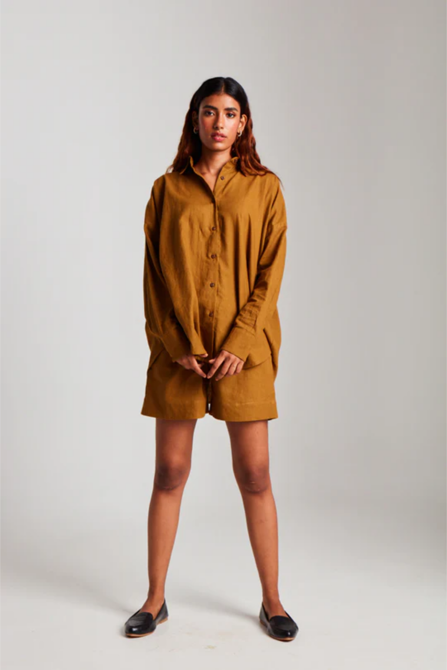 Olive Co-Linen Classic Shirt and Short Set