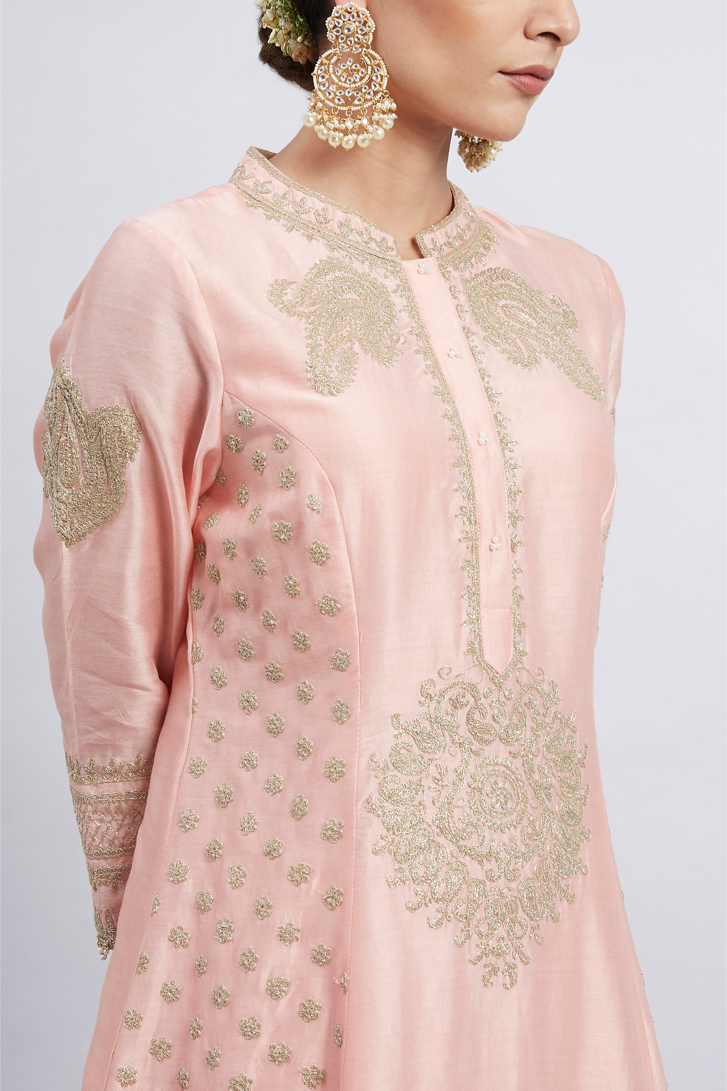 Naazira Embroidered Kurta Set - Carnation Pink