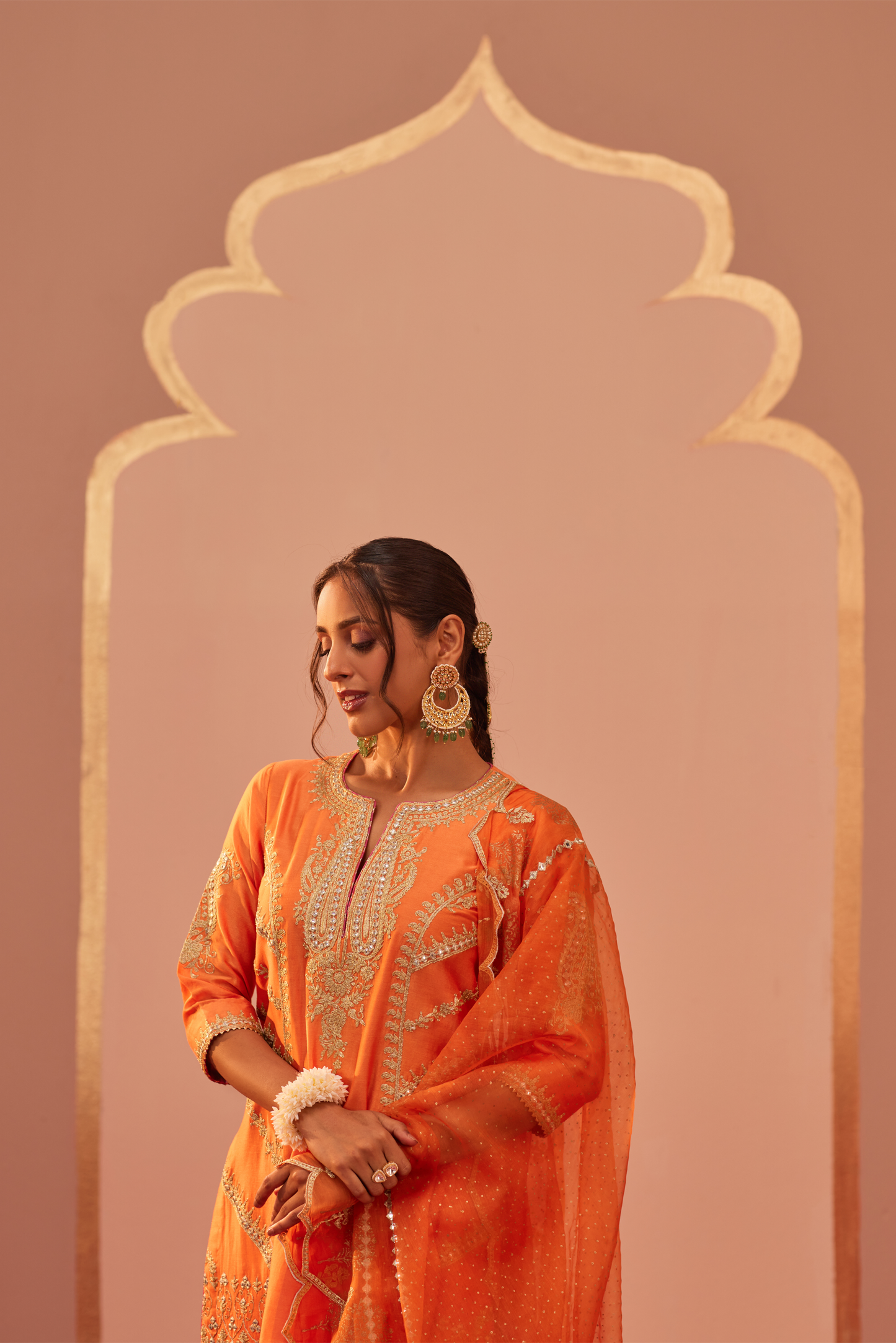 Rashida Kurta Salwar Set - Tangerine Orange