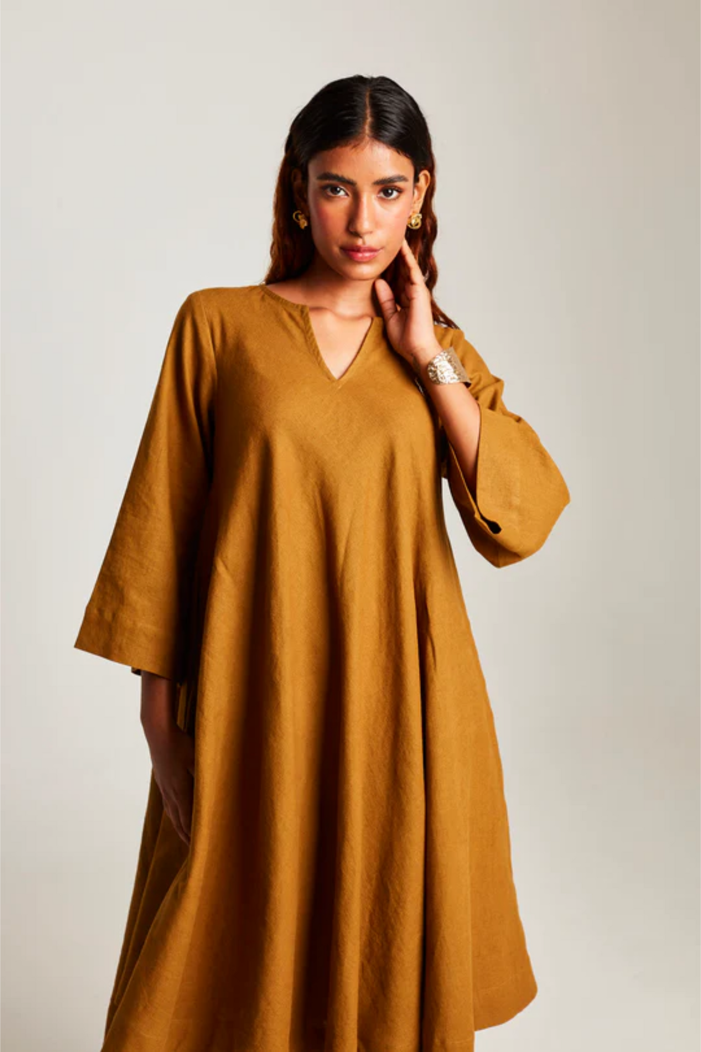 Olive Co-Linen Pheran Kurta Set