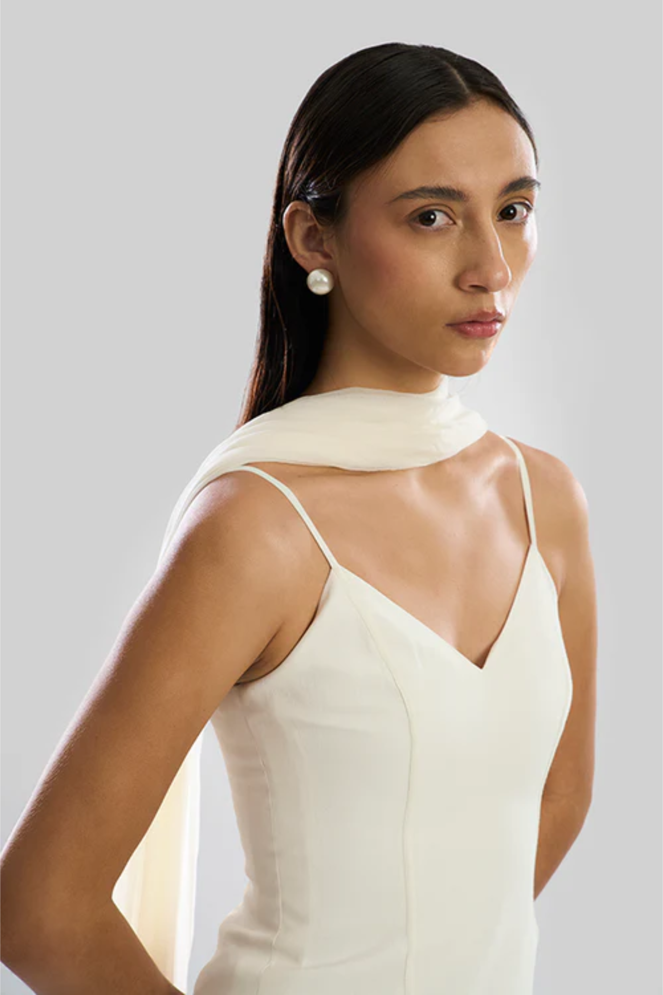 Ivory Mirage Dress with Scarf