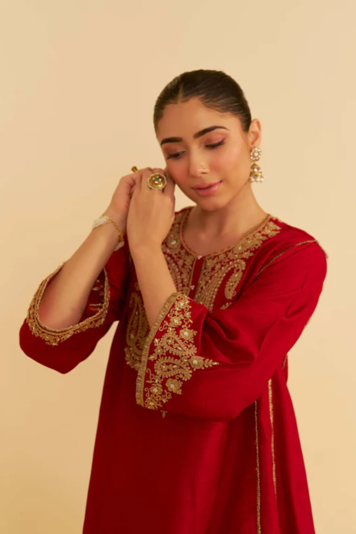 Ayra - Deep Red Short Chauga With Salwar and Dupatta