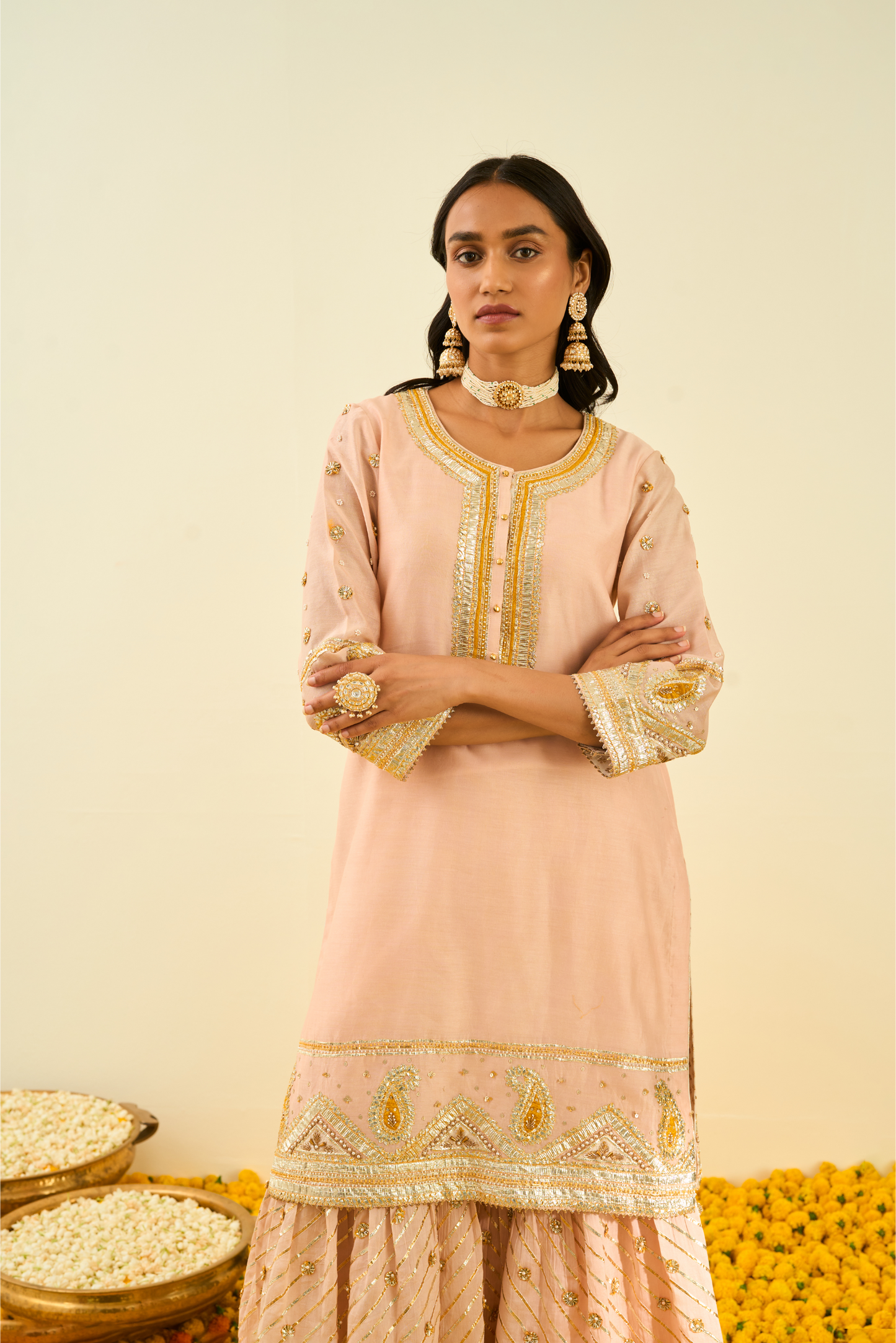 Shafna Kurta with Garara and Dupatta - Rose Pink