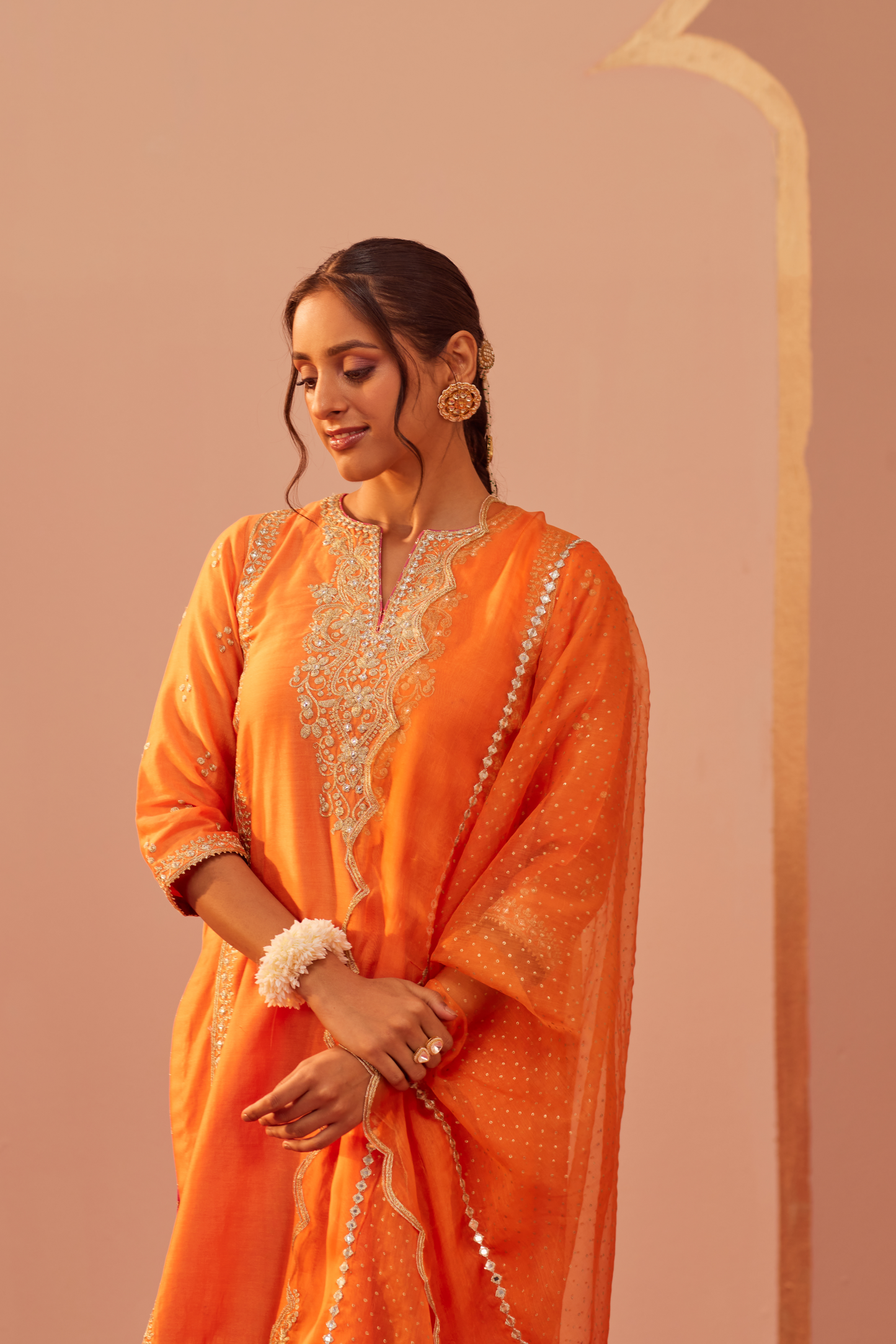 Aaima Kurta Salwar Set - Tangerine Orange