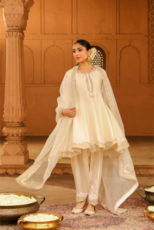 Faria Short Anarkali with salwar and dupatta - Daisy Ivory