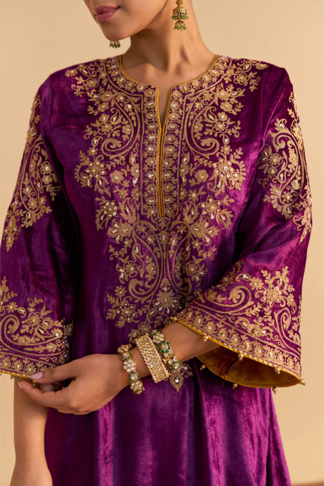 Eira - Silk Velvet Deep Purple A-line Kurta With Dhoti