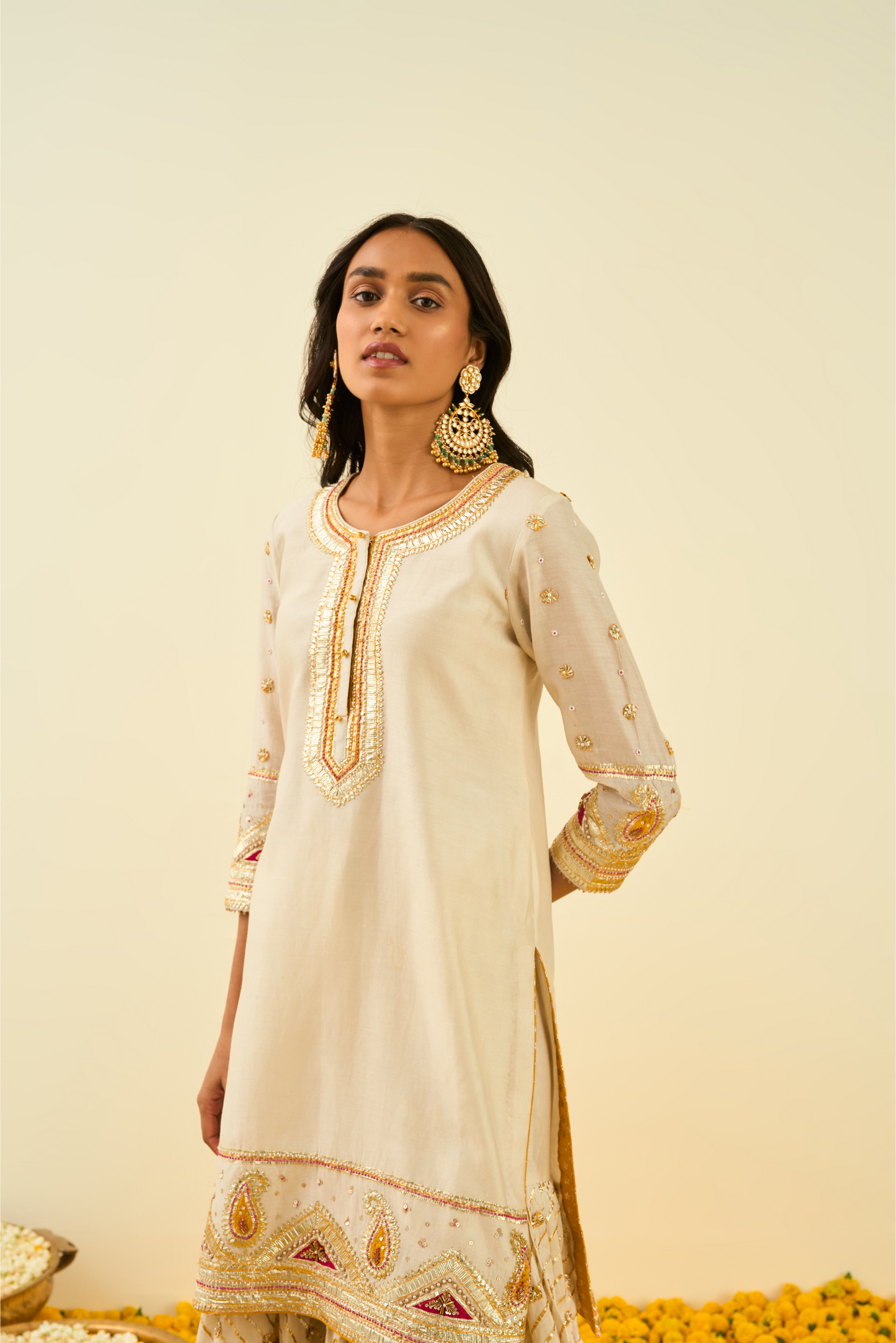 Shafna Kurta with Garara and Dupatta - Daisy Ivory