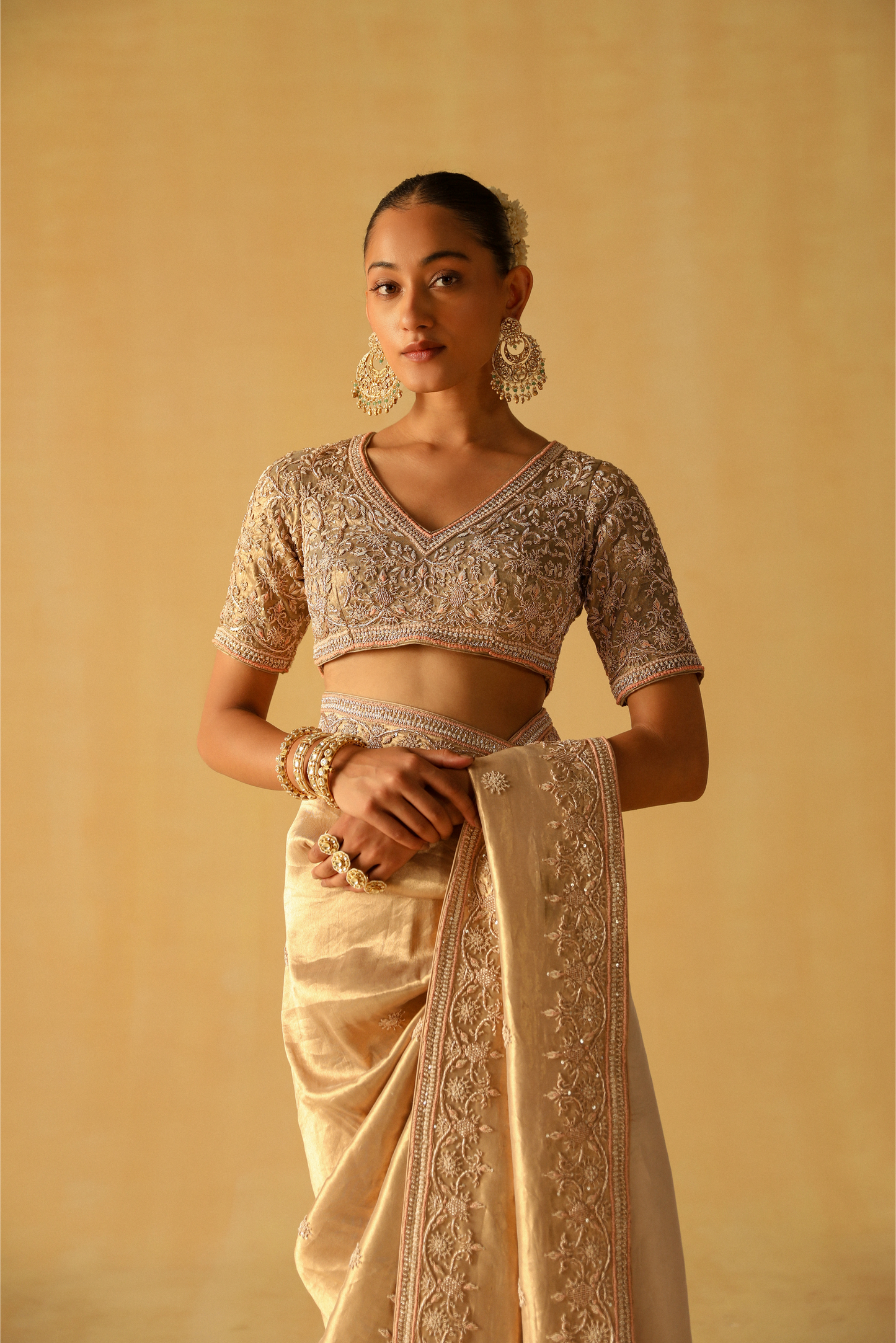 Saraa - Gold Brocade Saree Set