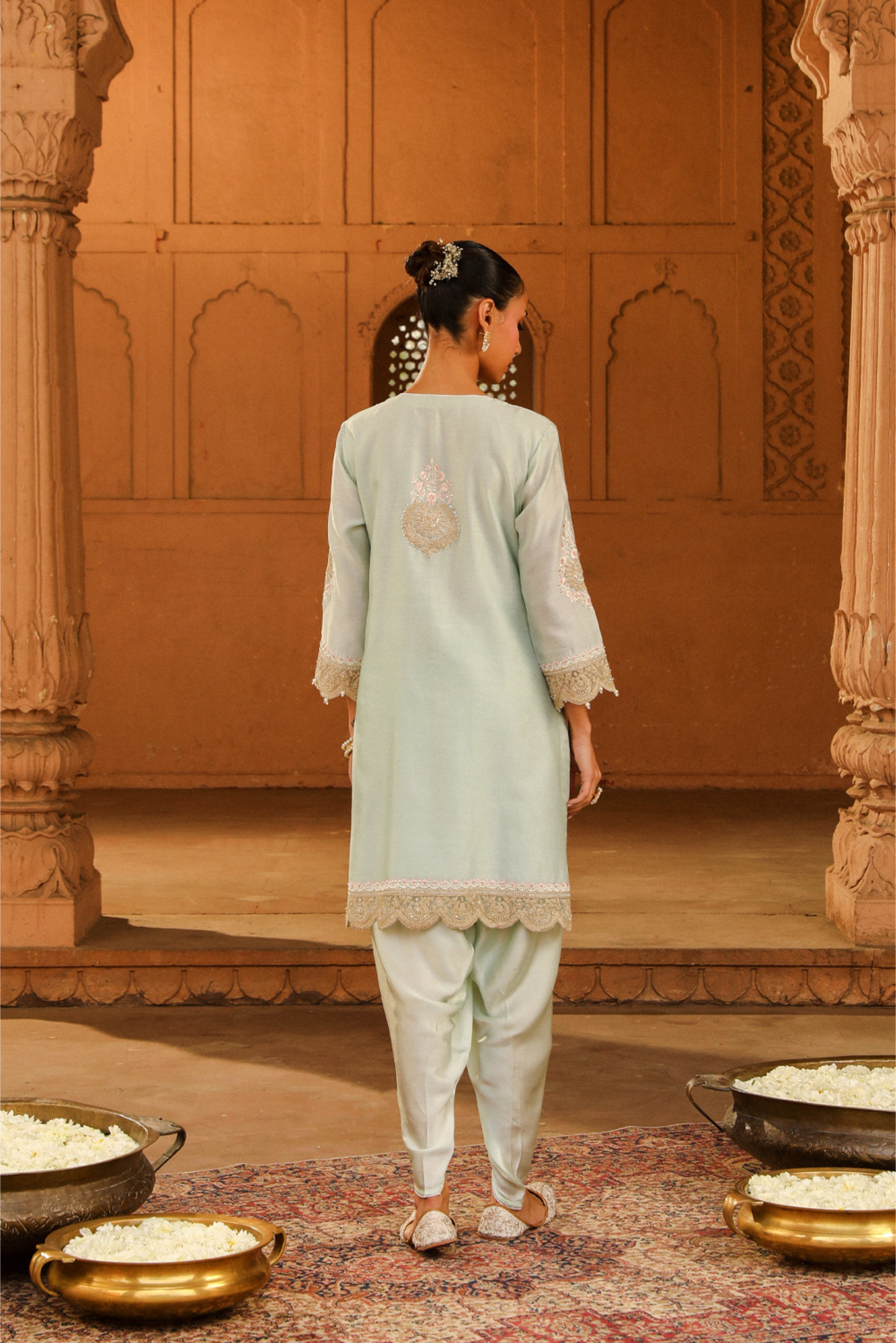 Ernika Short kurta with dhoti - Misty Green