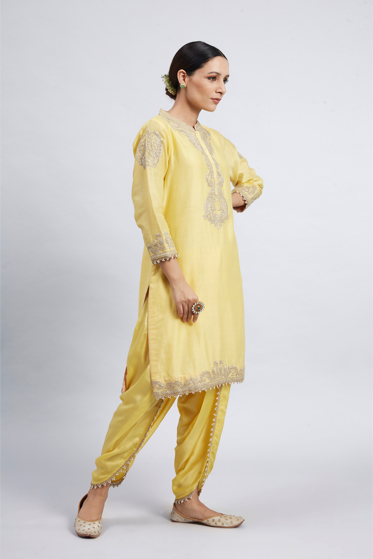 Aabisah Embroidered Kurta with Dhoti - Daffodil Yellow