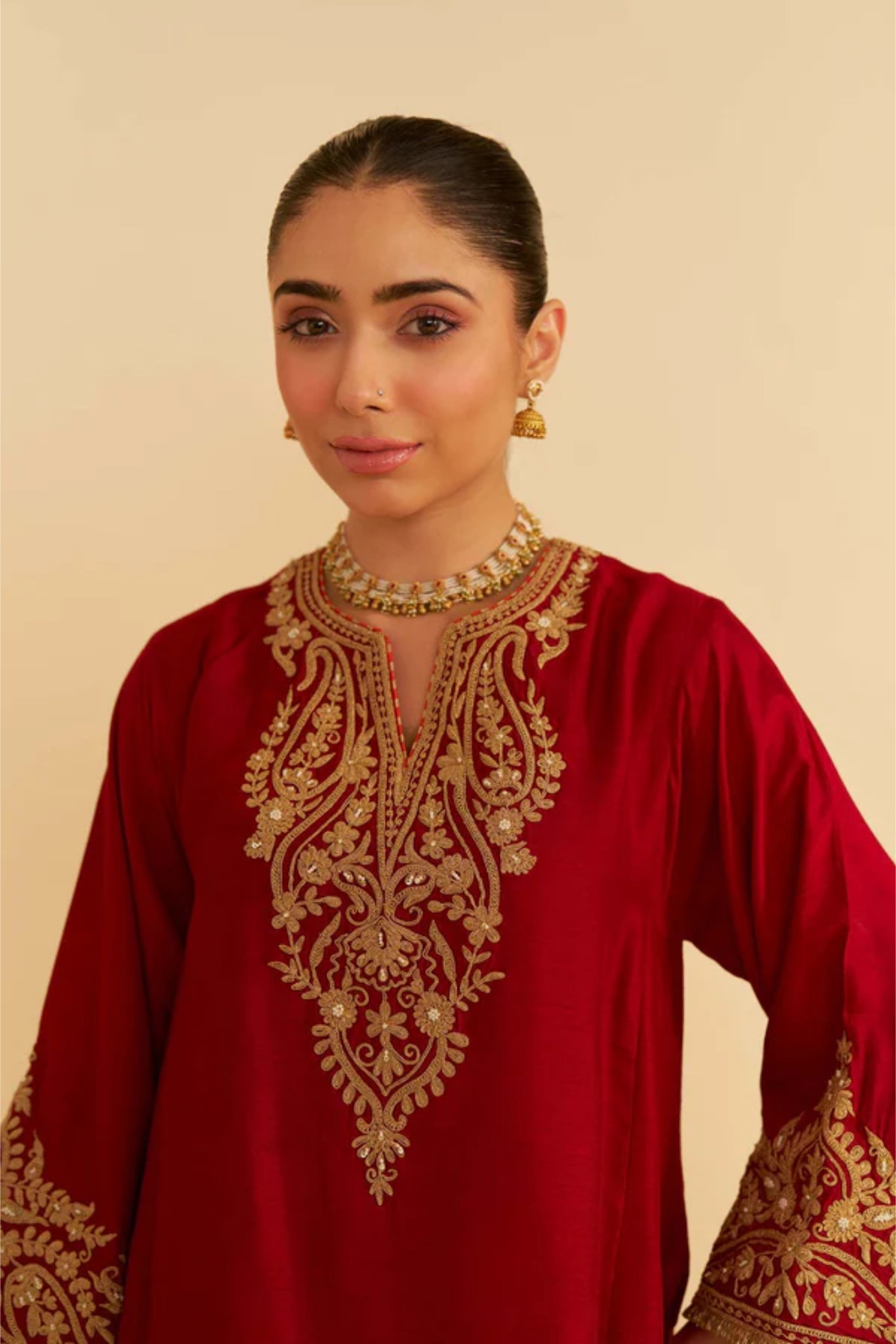 Marwa - Deep Red Short Chauga With Salwar and Dupatta