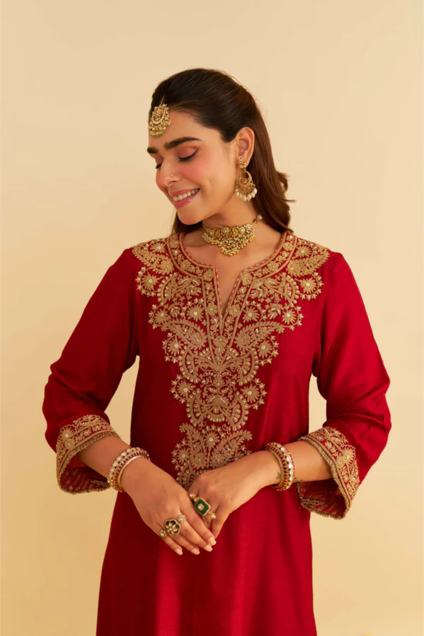 Hiba - Deep Red Long Kaftan With Salwar