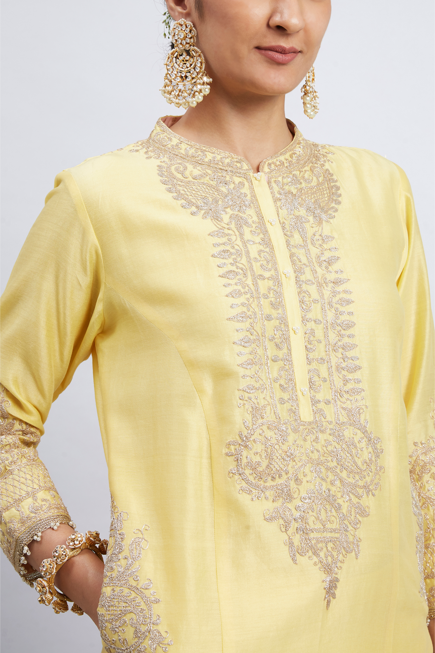 Aadah Princess Cut Long Kurta Set - Daffodil Yellow