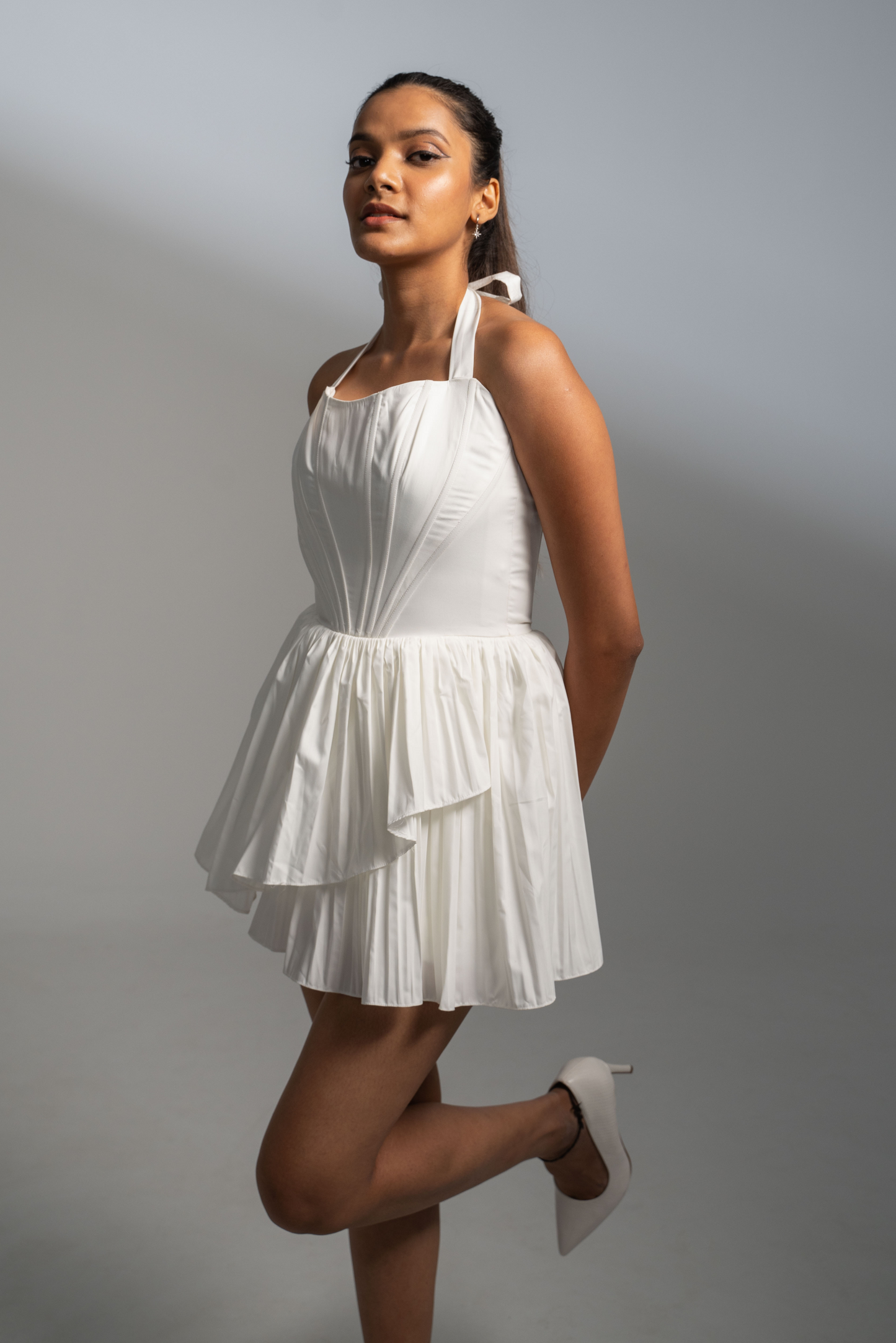 Ivory Corset Pleated Dress