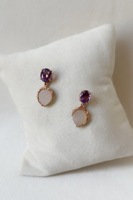 Dancing Druzy drops with Amethyst Studs