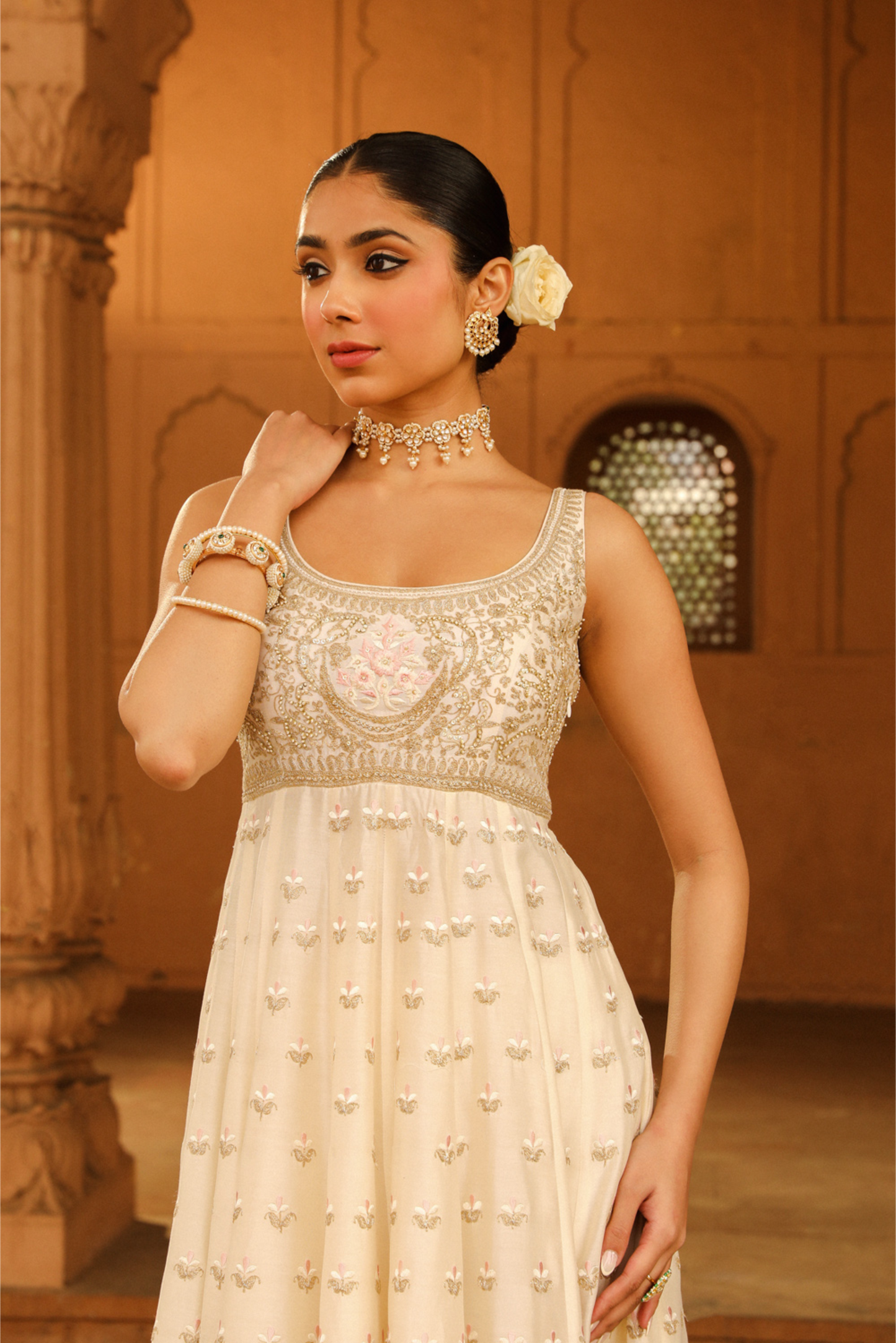 Wafiya Long Anarkali with chooridaar and dupatta - Daisy Ivory