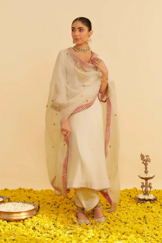 Haayat - Daisy Ivory Long Kaftan With Salwar and Dupatta