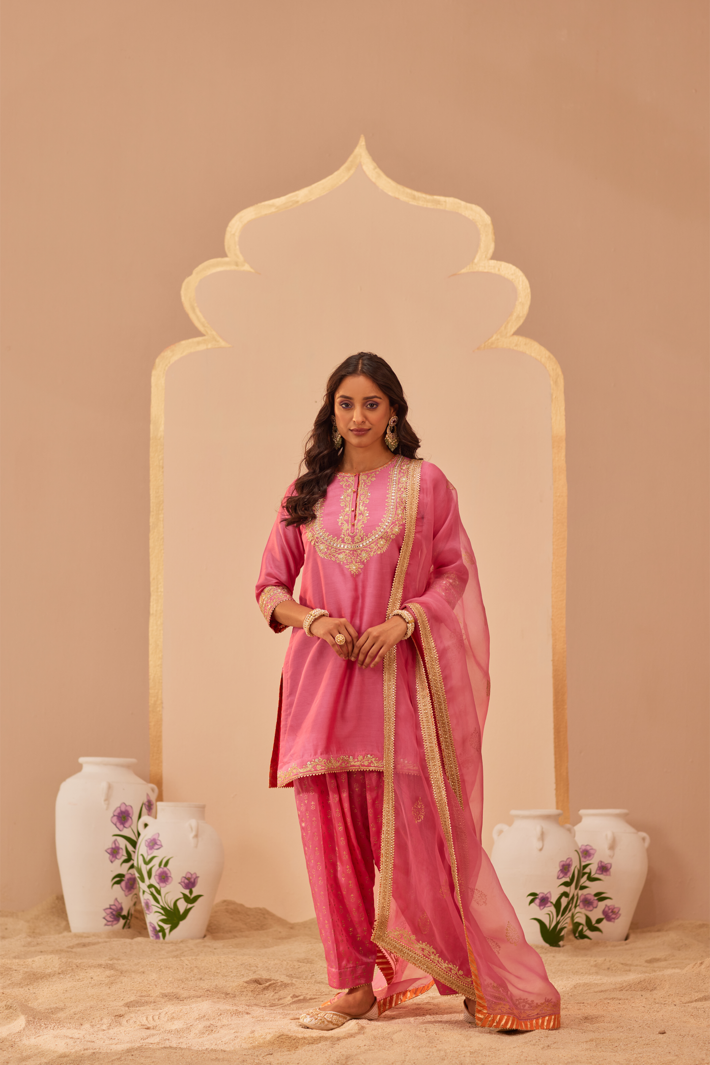 Nafisah Kurta Salwar Set - Flamingo Pink