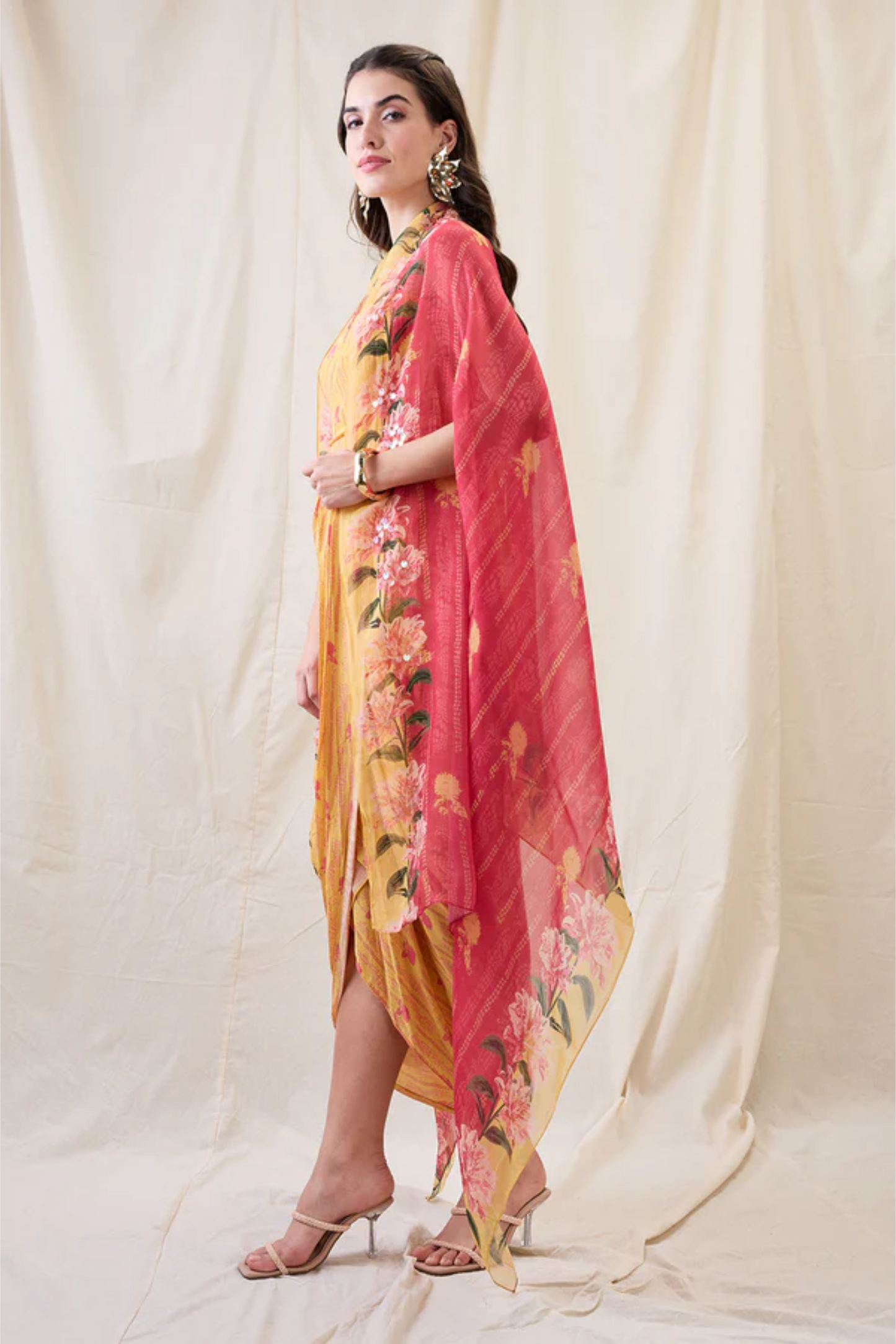 Ravya Drape Dress with Embellished Cape