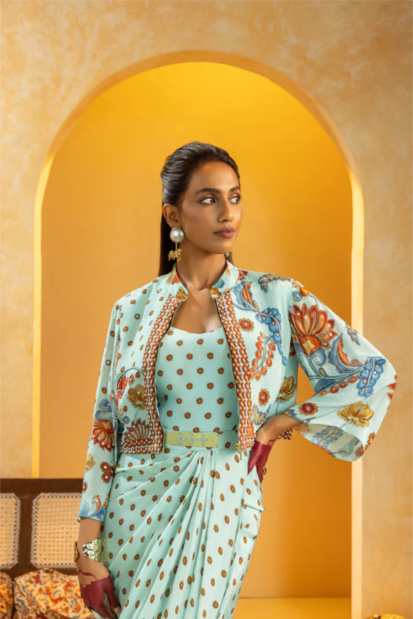 Rangtara embellished drape dress set