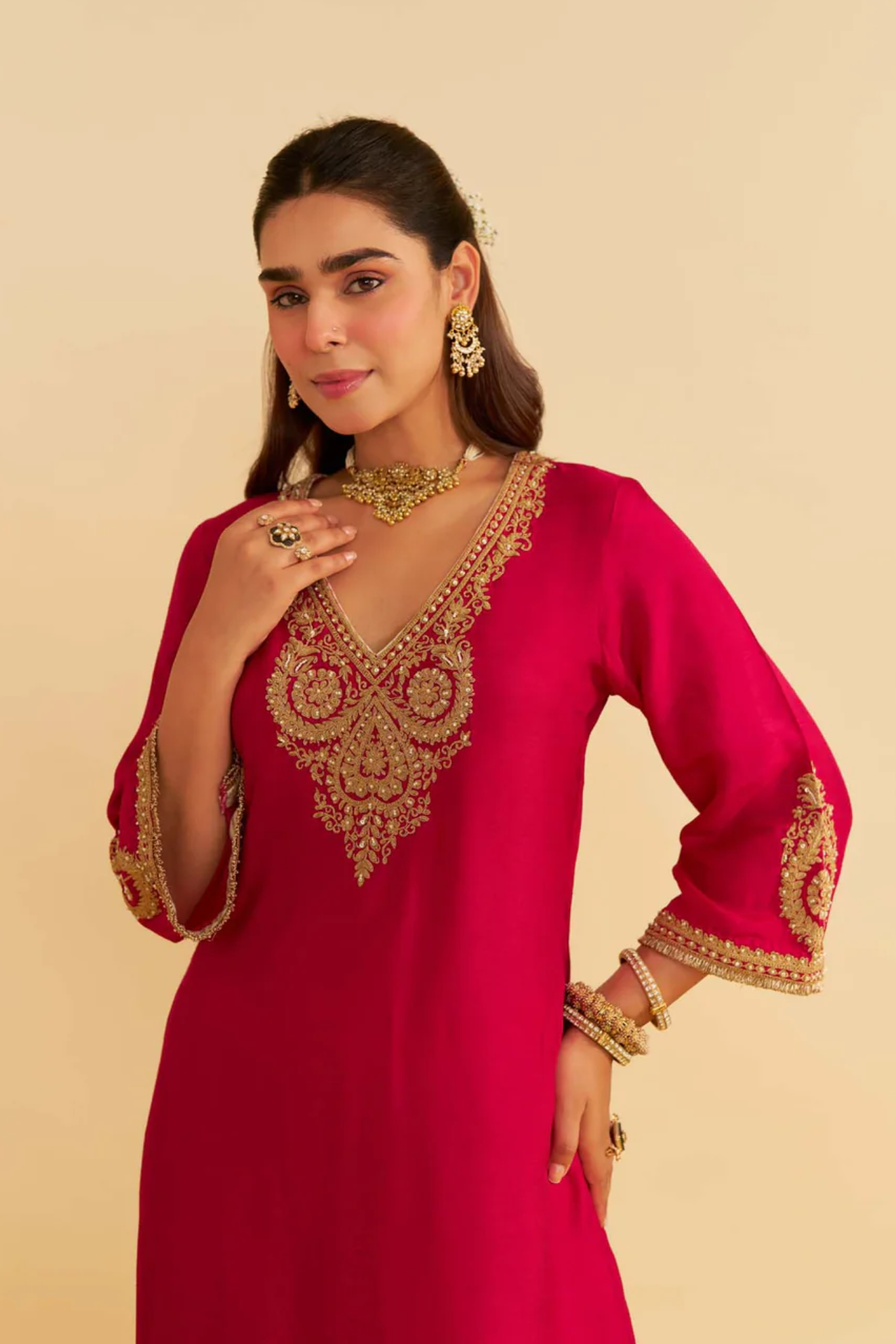 Haayat - Hotpink Long Kaftan With Salwar