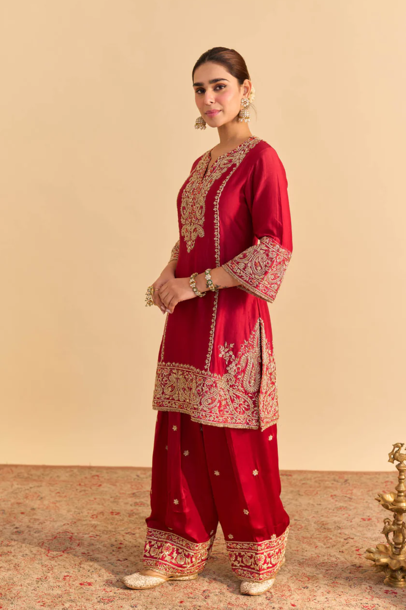 Dua Deep red Dabka Zardozi Embroidered Short kurta Set