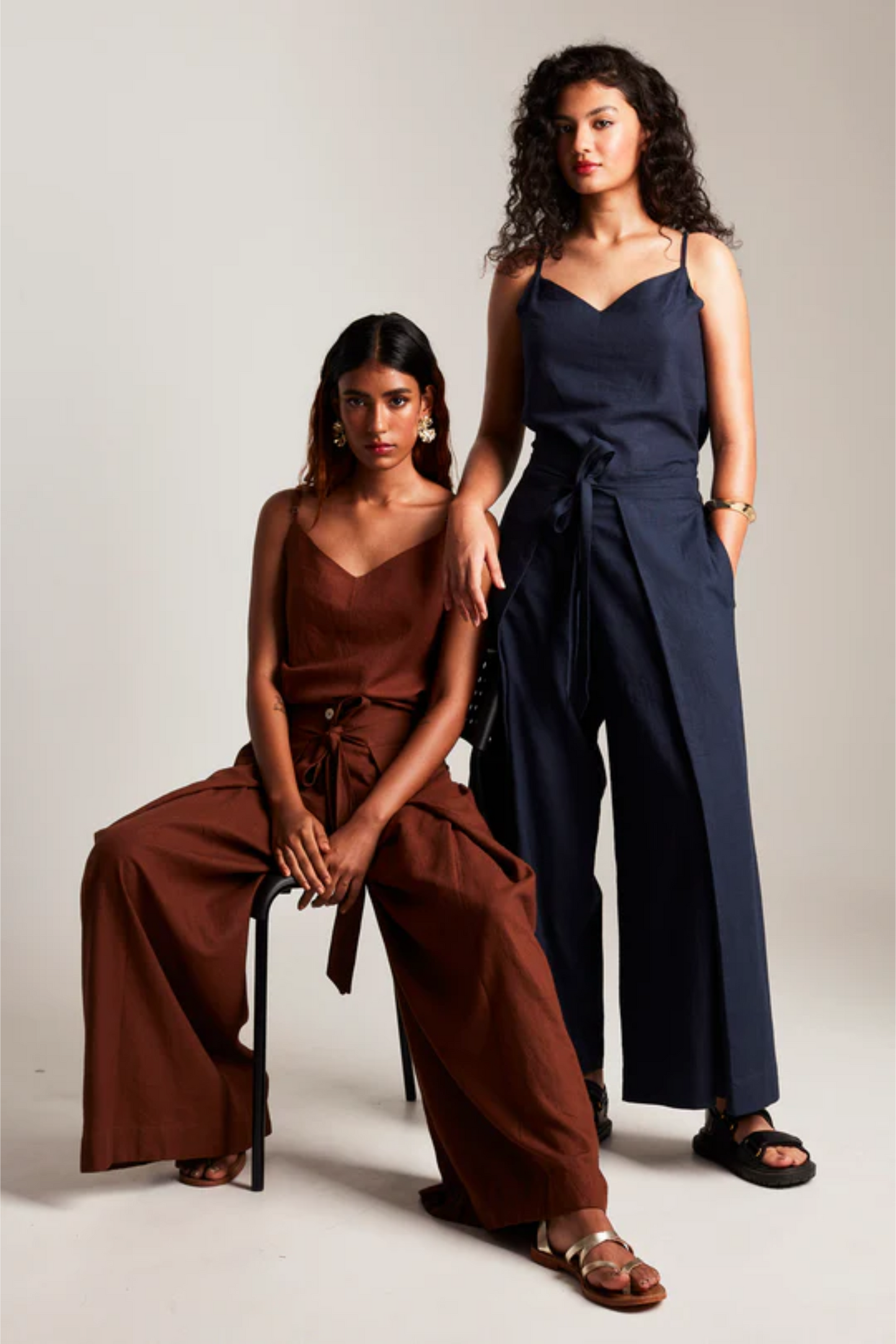 Navy Co-Linen Camisole Top & Wrap Pants