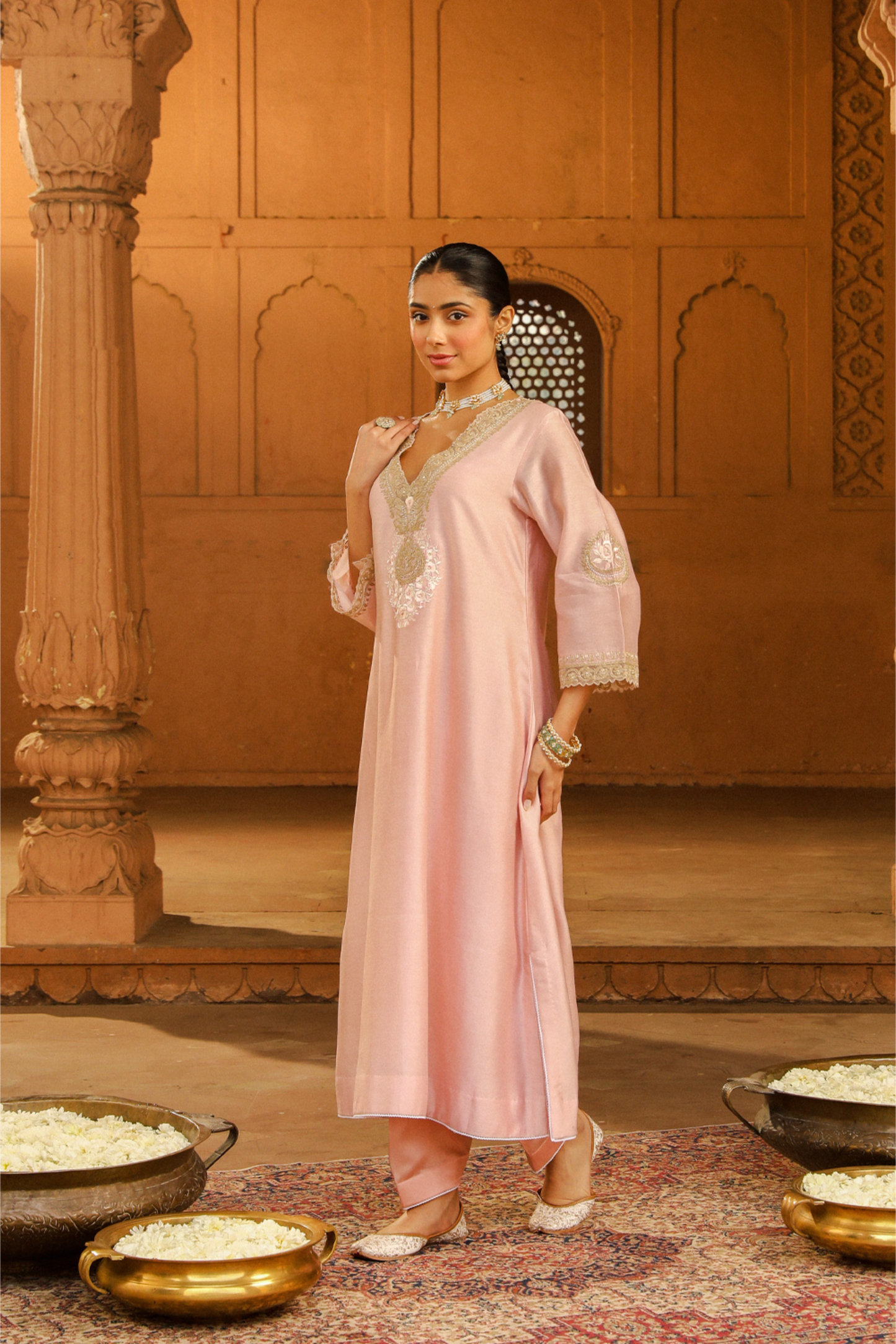 Sanvi A-line chauga with salwar - Off Rose