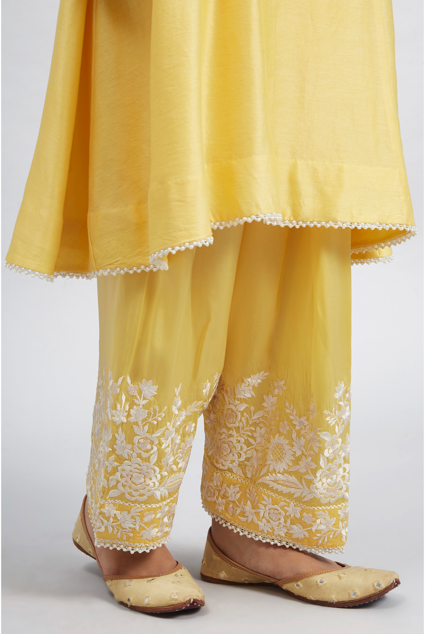 Kaina Pure Chanderi Silk Parsi Gara Embroidered Ensemble - Daffodil Yellow