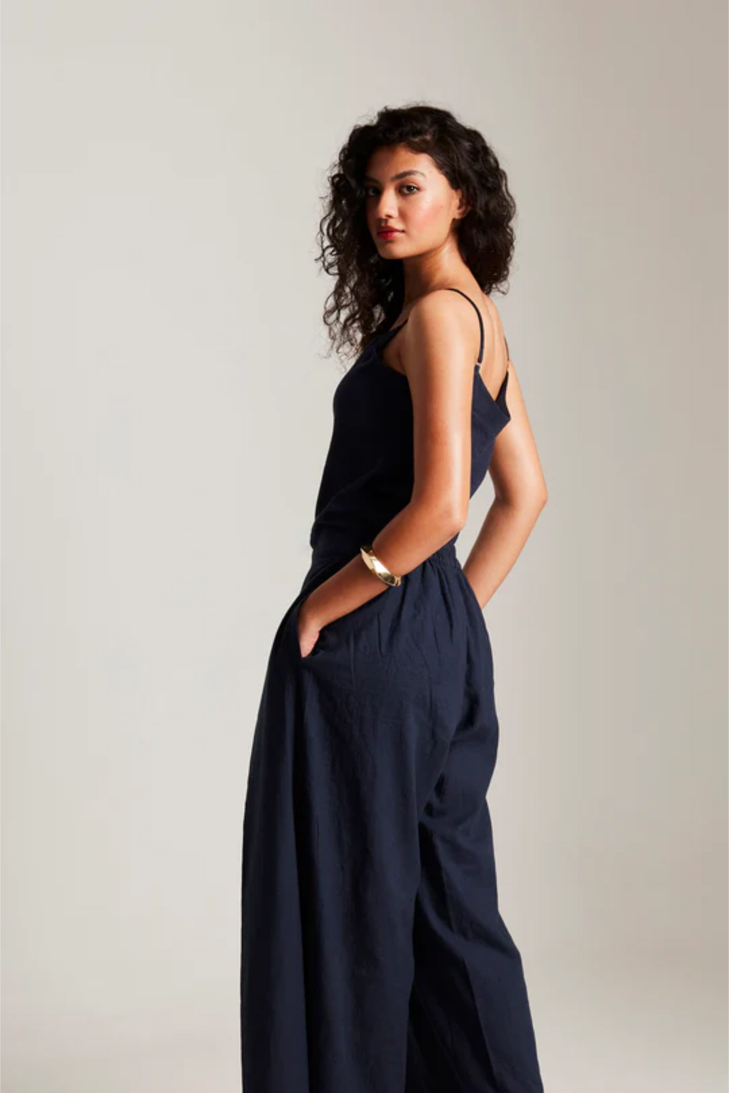 Navy Co-Linen Camisole Top & Wrap Pants