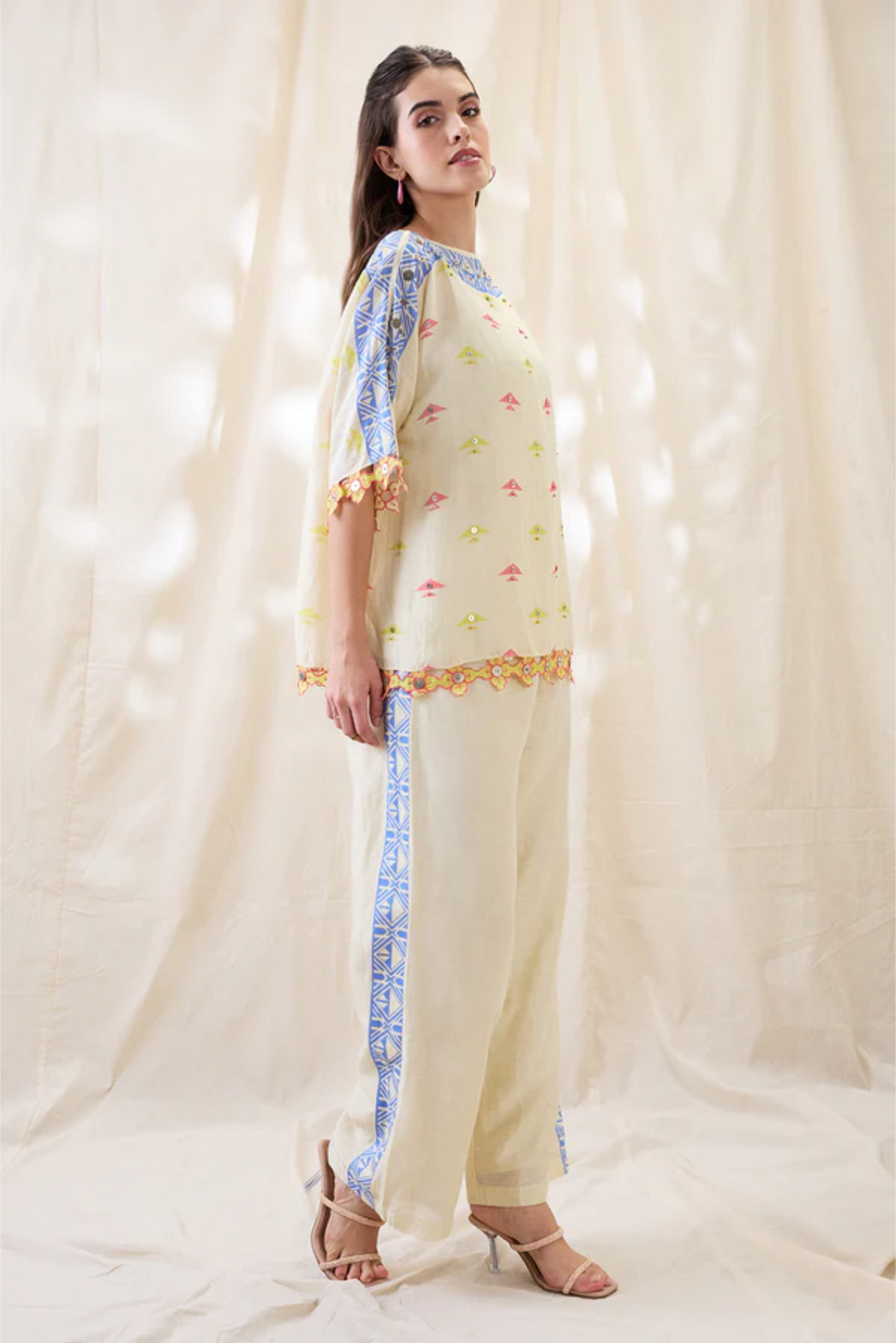Kitchra Appliqued Kimono co-ord set (Beige)