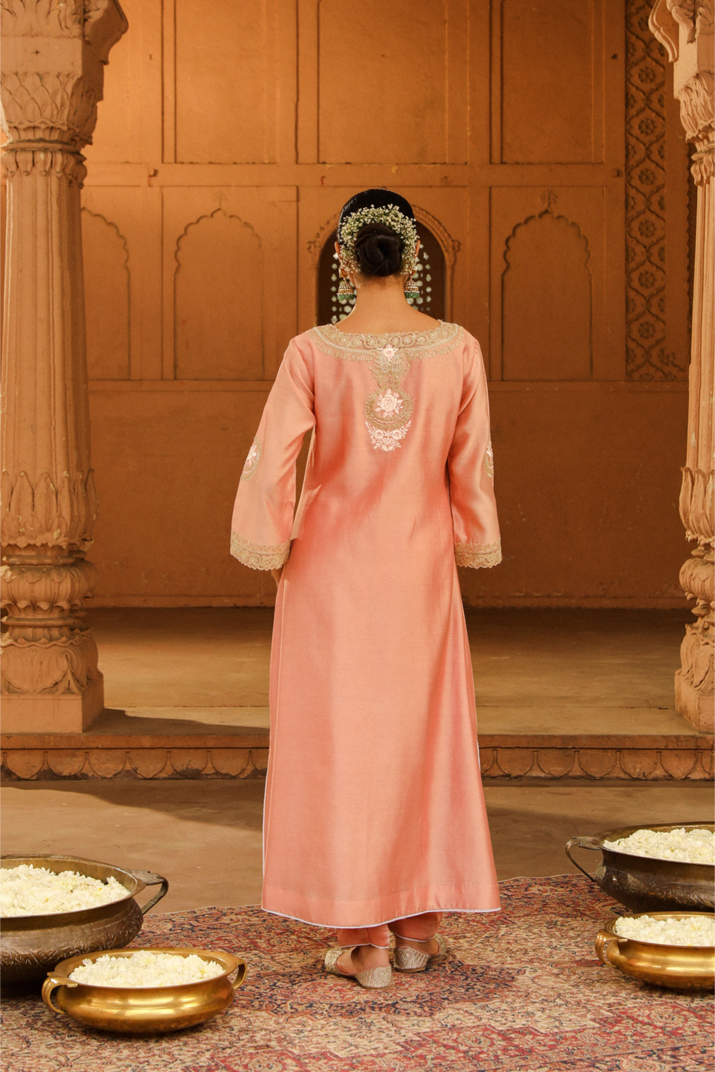 Sanvi A-line chauga with salwar - Off Rose