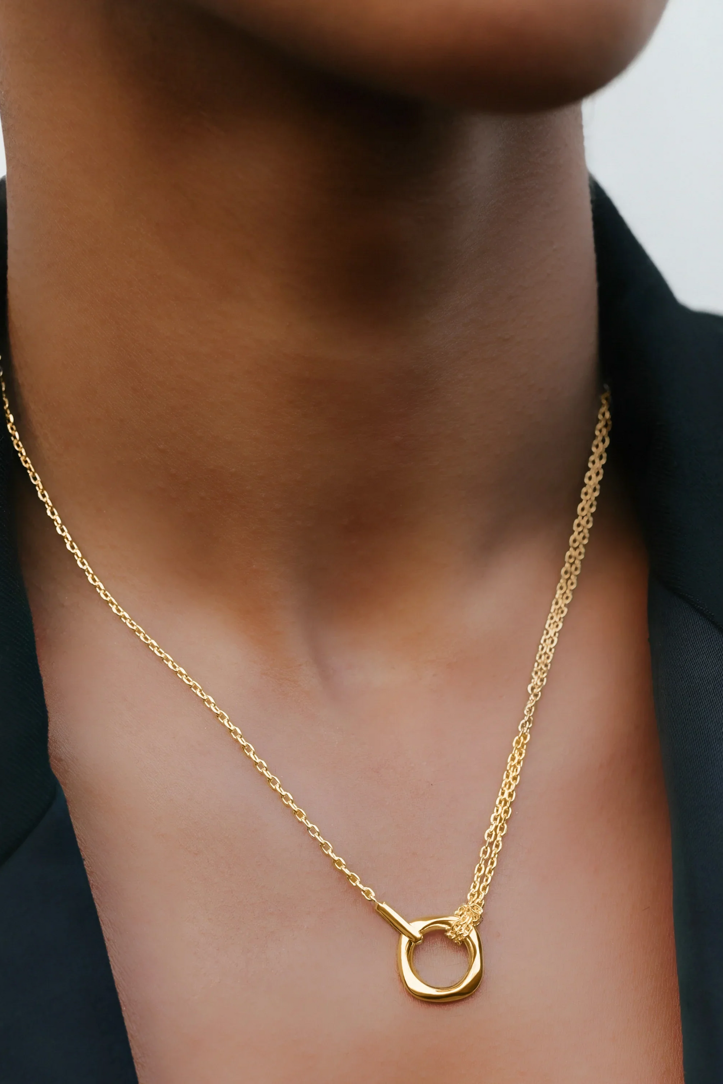 Squircle Pendant With Knotted Chain In Gold Vermeil