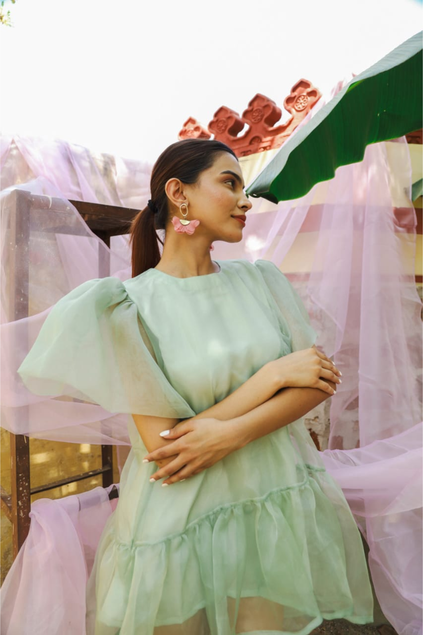 Mini Panelled Tier Dress- Pistachio