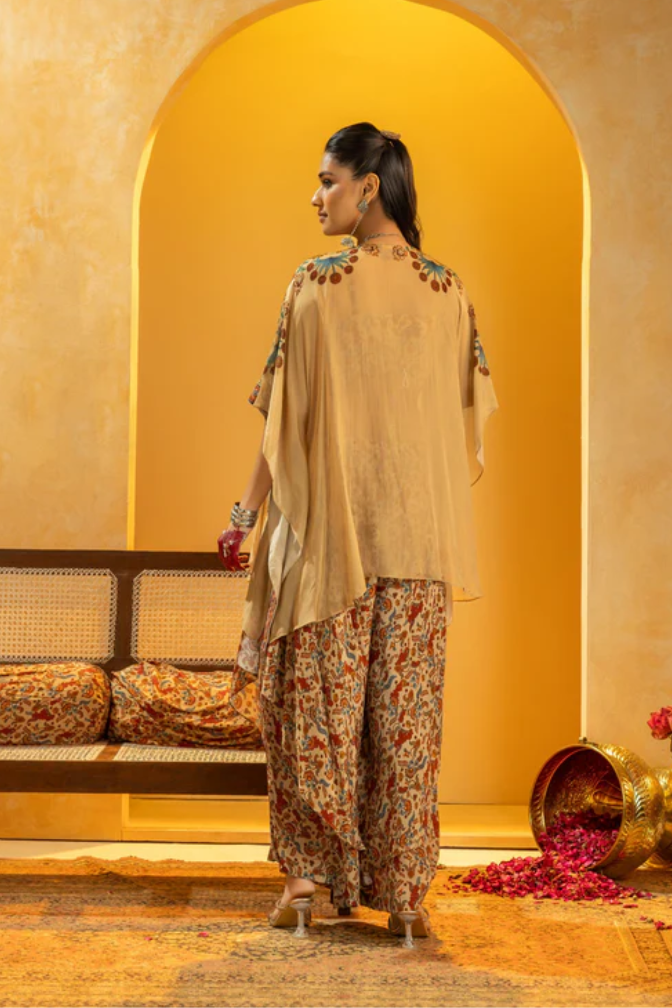 Rangtara embellished layered pant set with cape