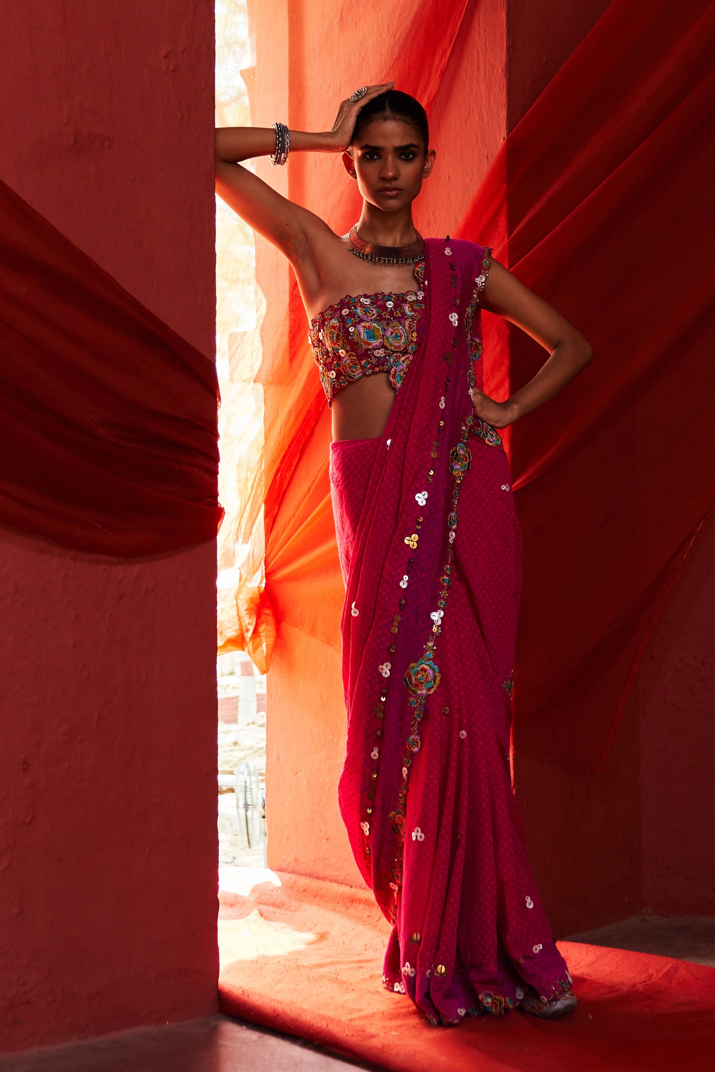 Pink Embroidered Saree